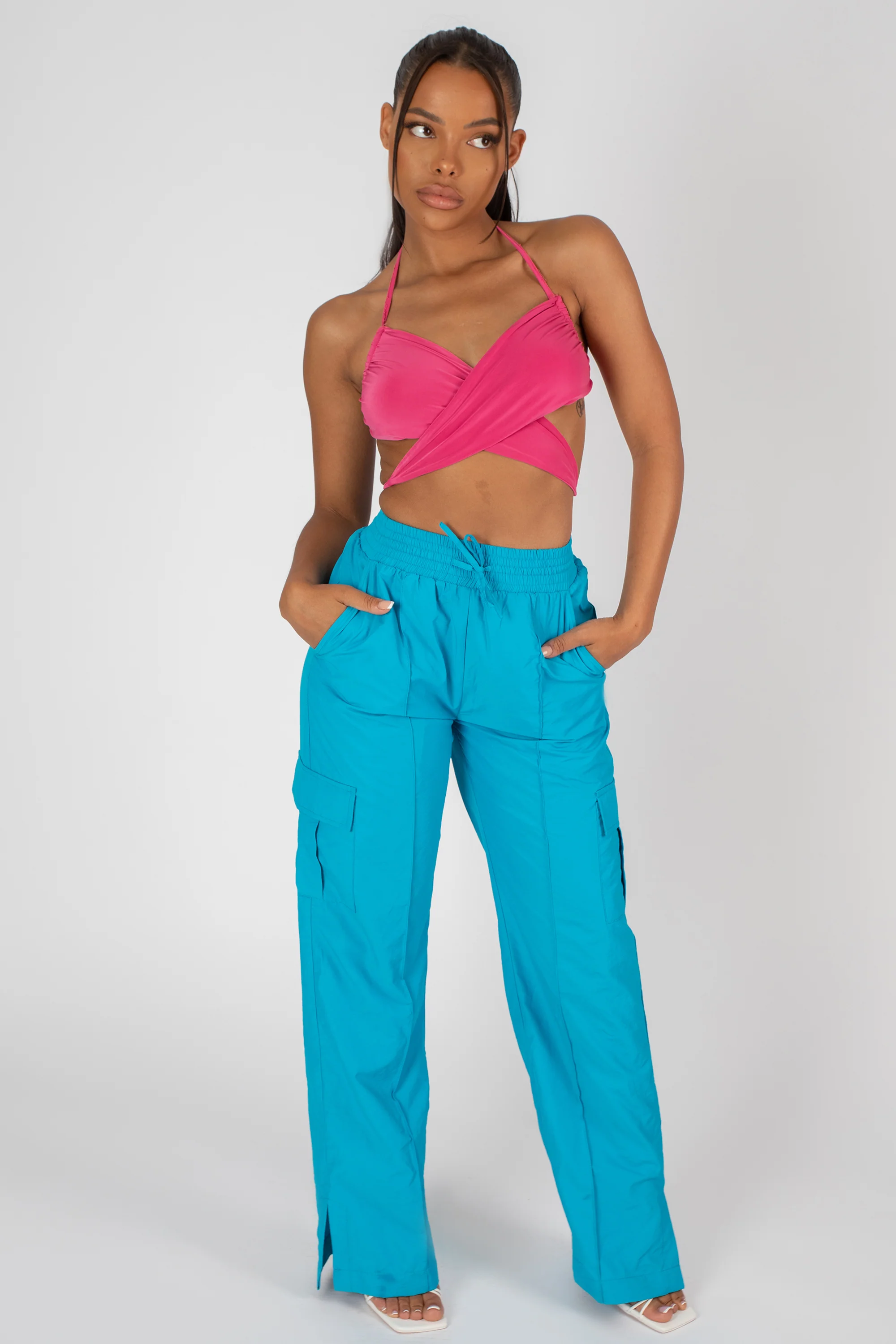 90'S BUTTERFLY SLINKY WRAP TOP PINK - Image 3