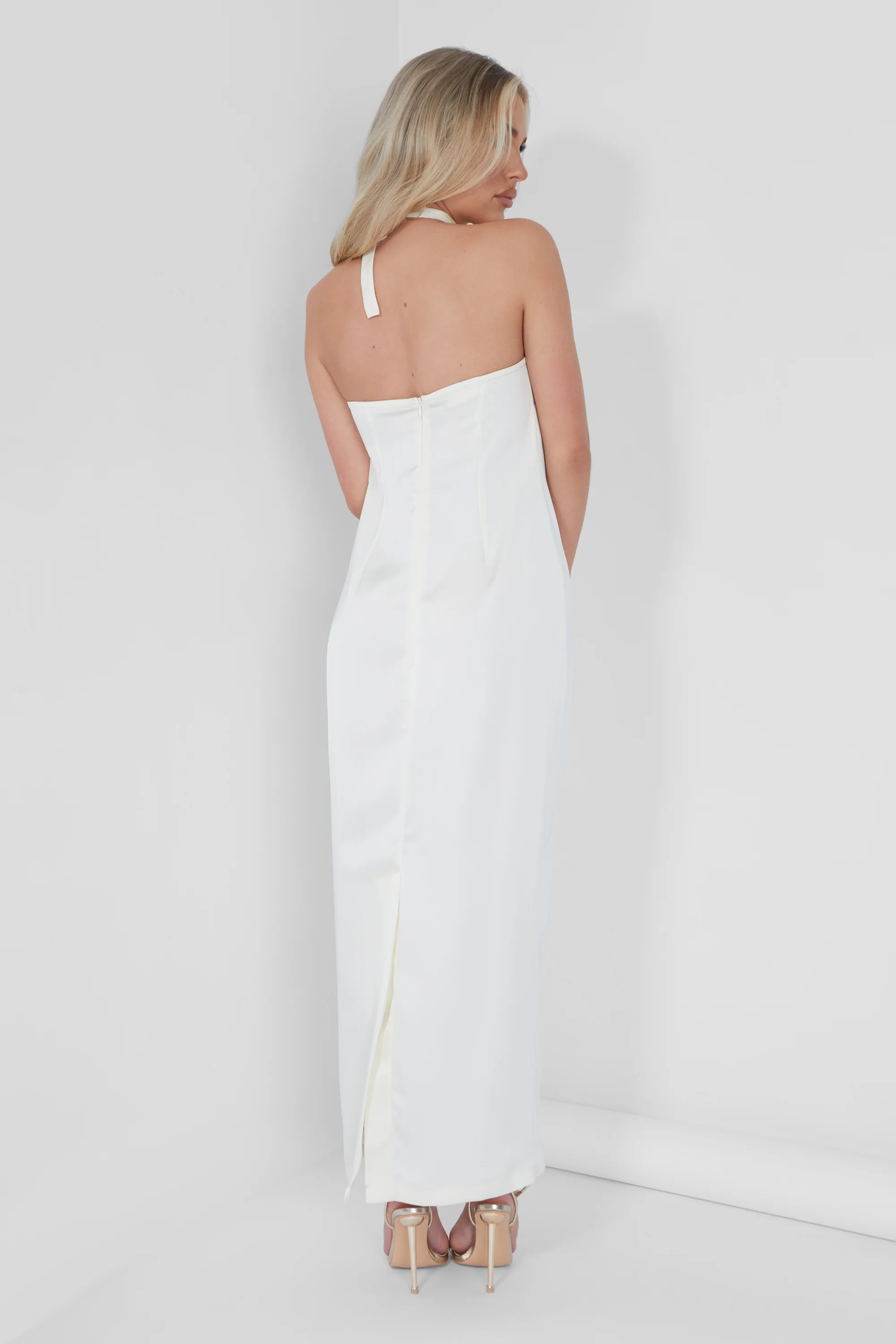 Bandeau Satin Maxi Dress Oyster - Image 5