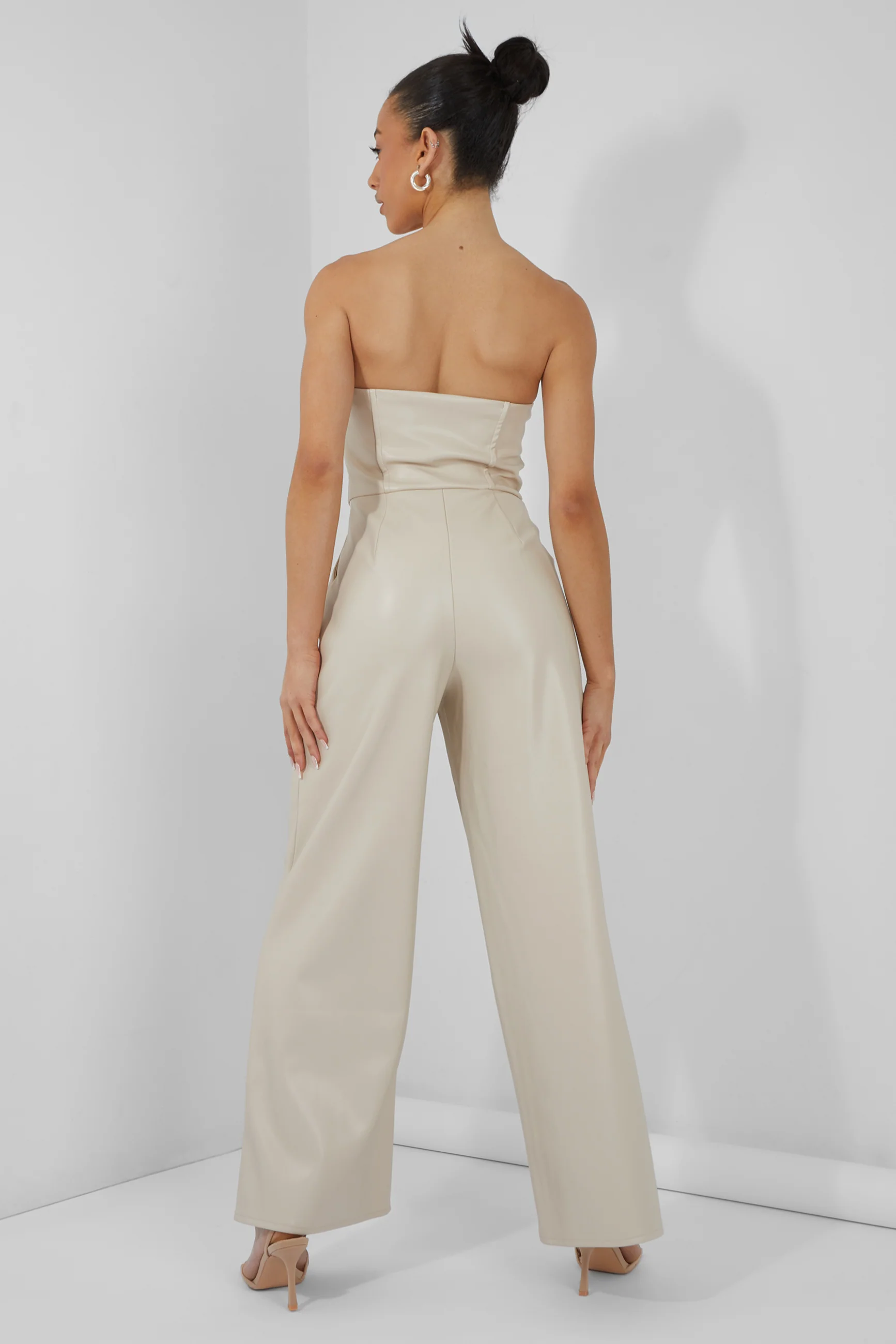 Bandeau Tailored Wide Leg Jumpsuit Stone - Image 5