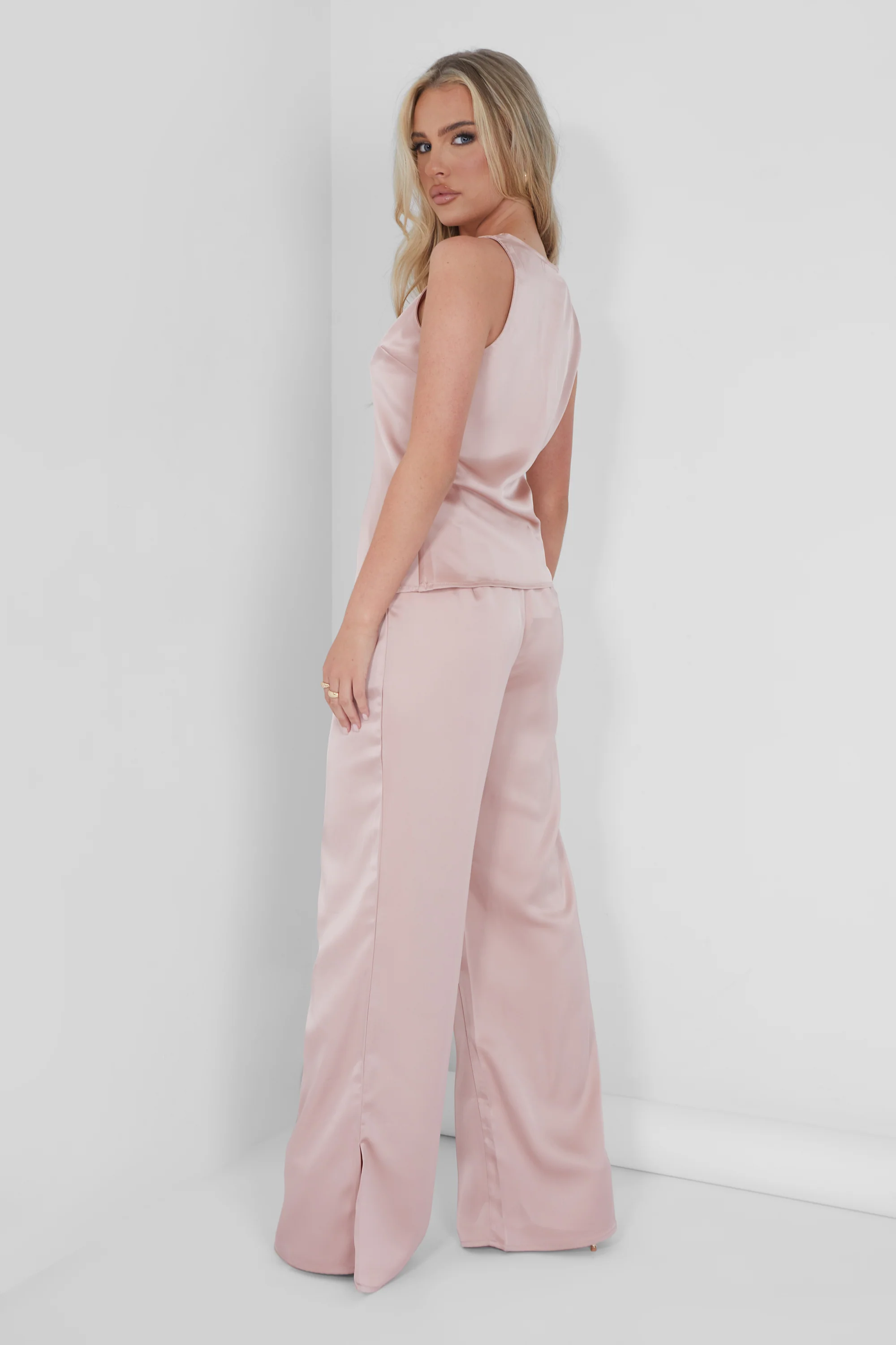 Button Detail Satin Waistcoat Top Pink - Image 4