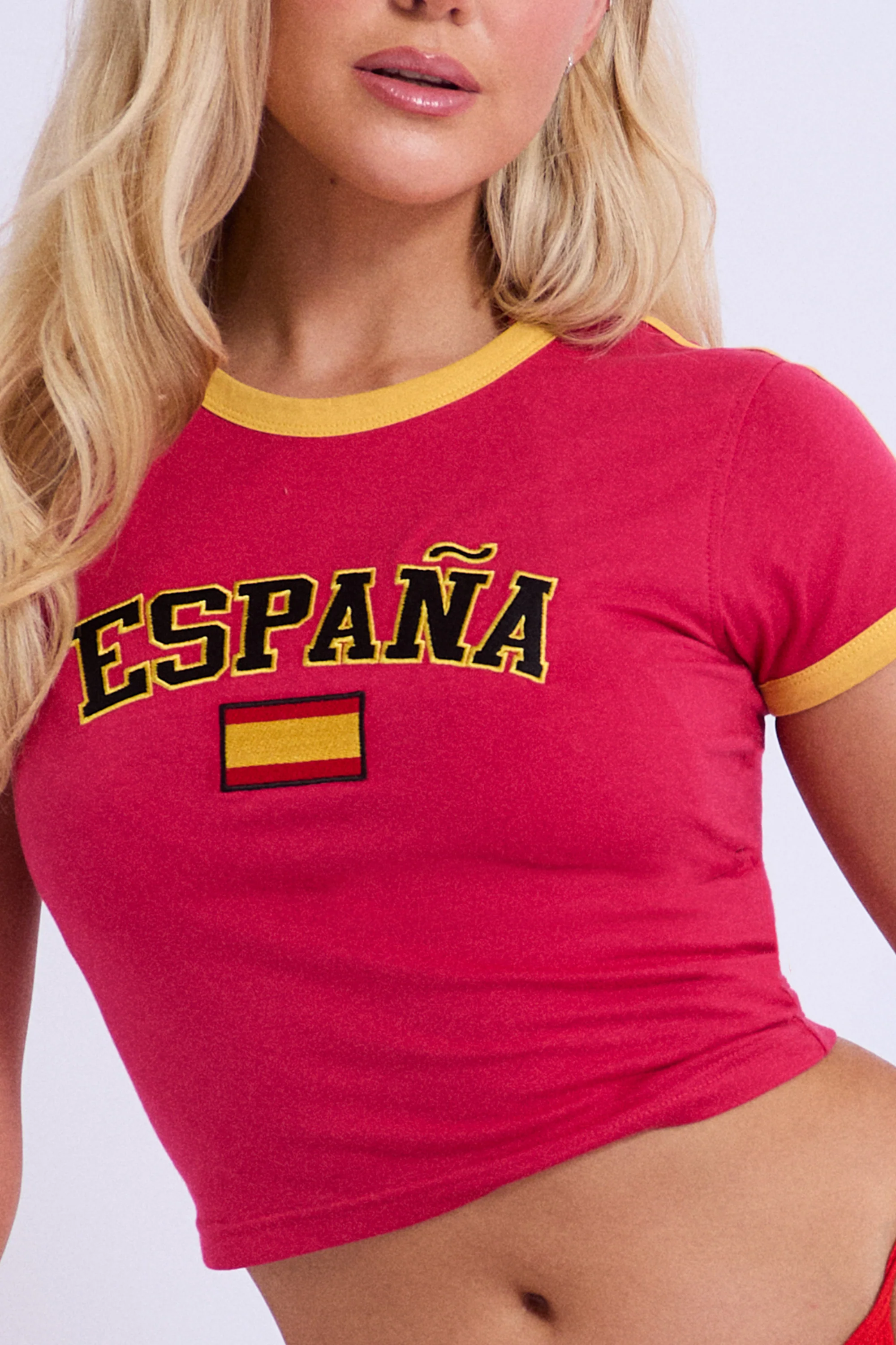 Espana Contrast Trim Baby Tee Red - Image 2