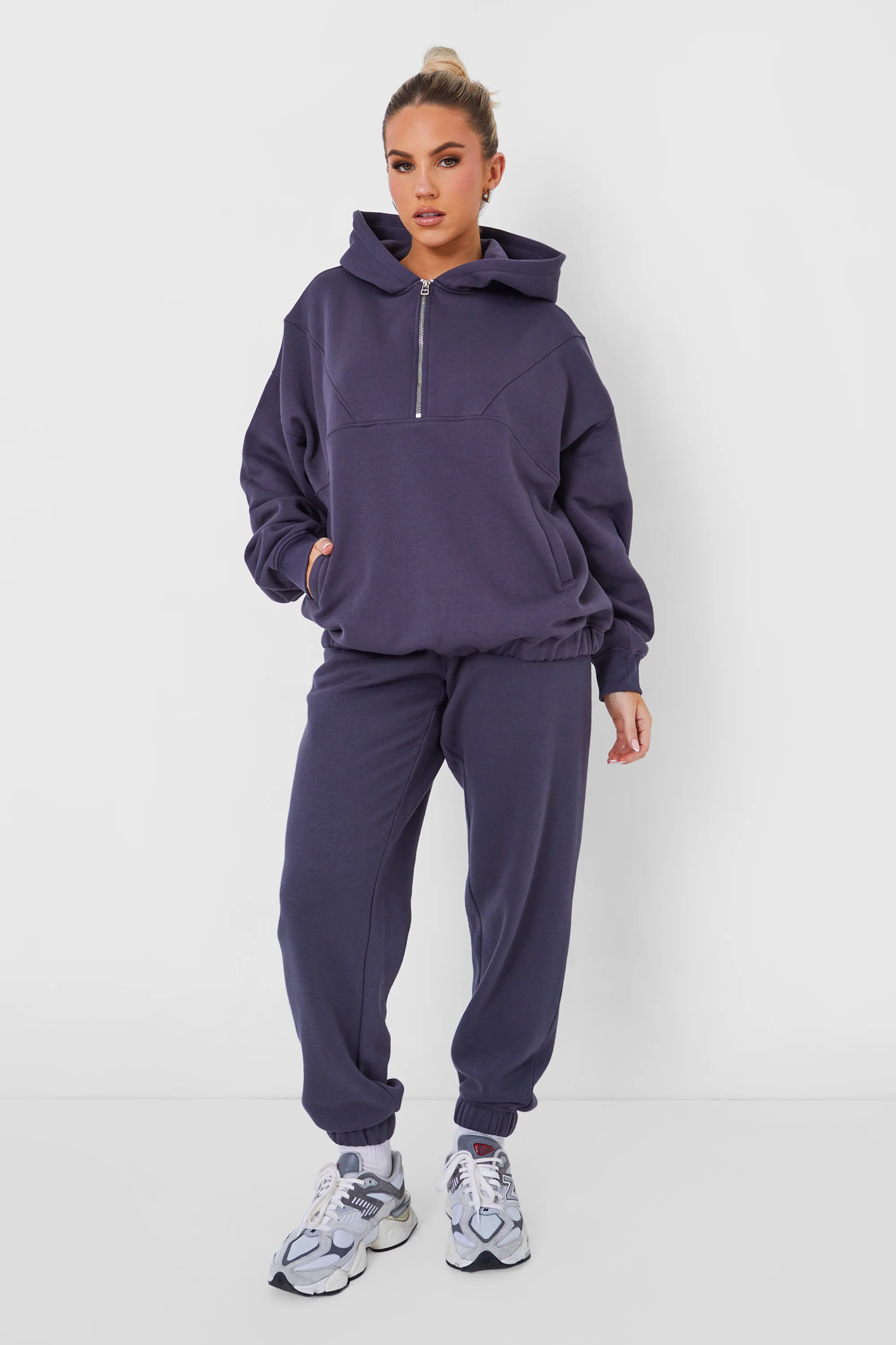 Half Zip Oversized Hoodie Dark Grey - Image 2