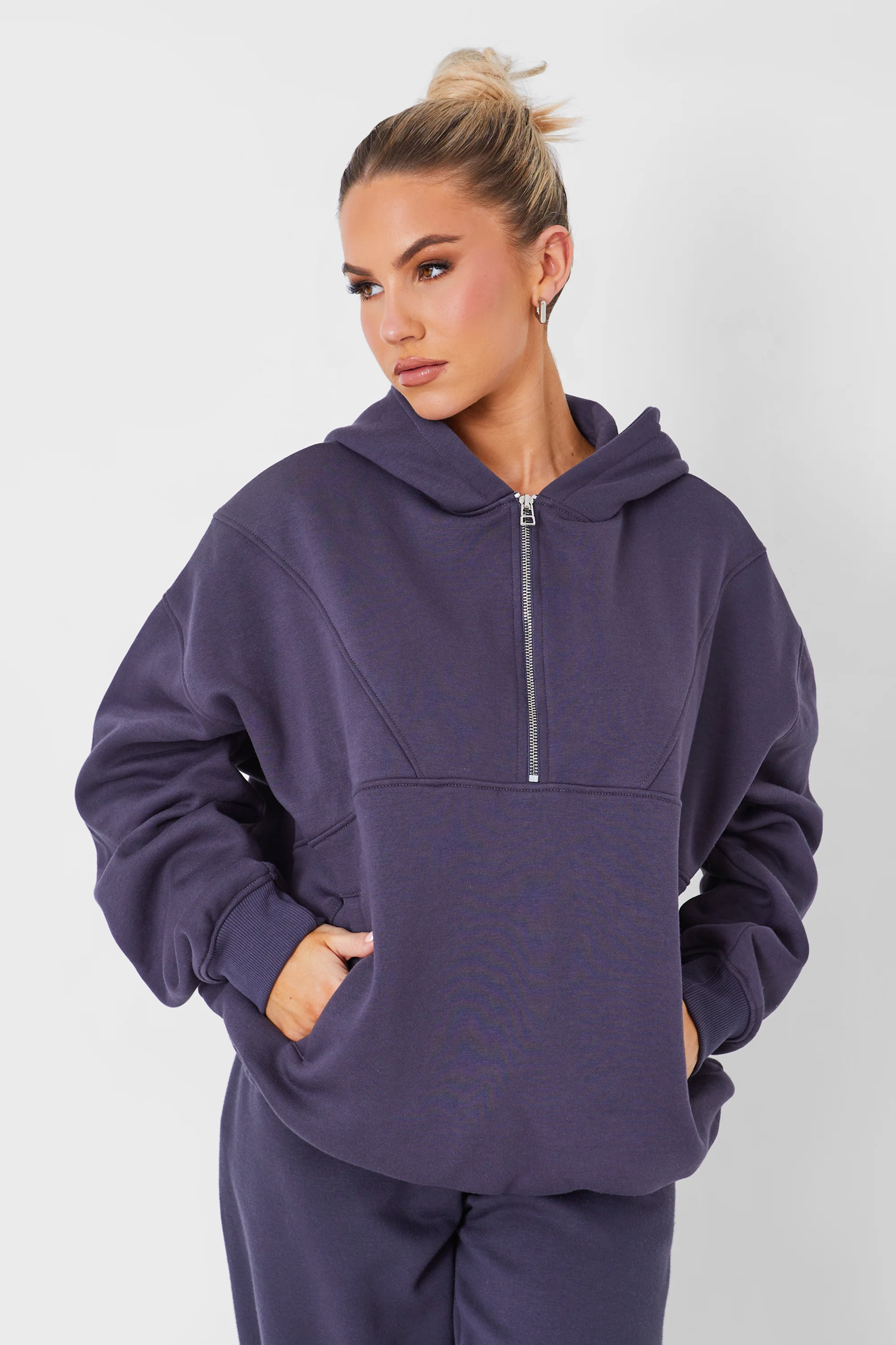 Half Zip Oversized Hoodie Dark Grey - Image 3