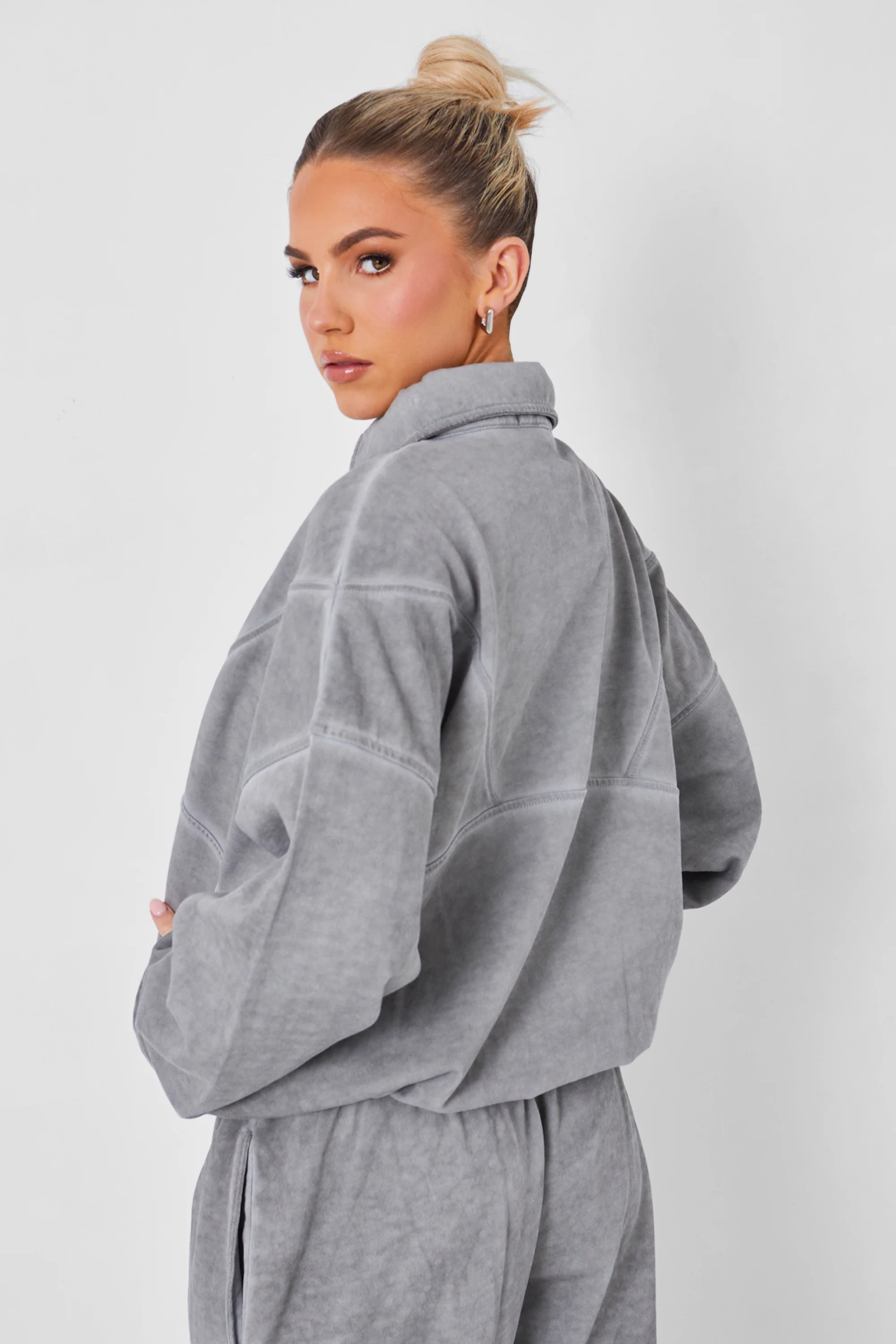 Half Zip Oversized Sweatshirt Co-ord Washed Grey - Image 5