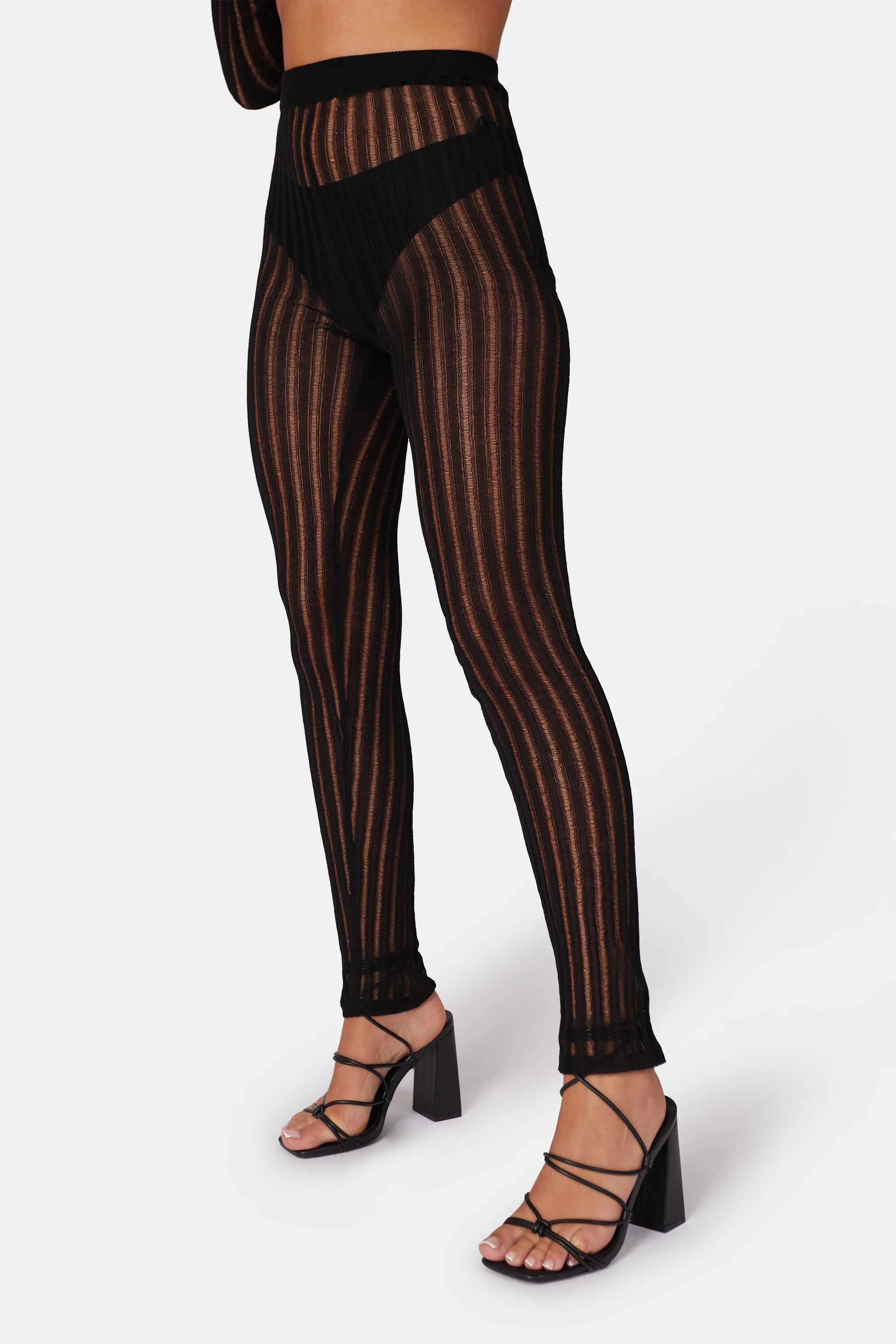 HIGH WAISTED LADDER STITCH KNITTED LEGGINGS - Image 2