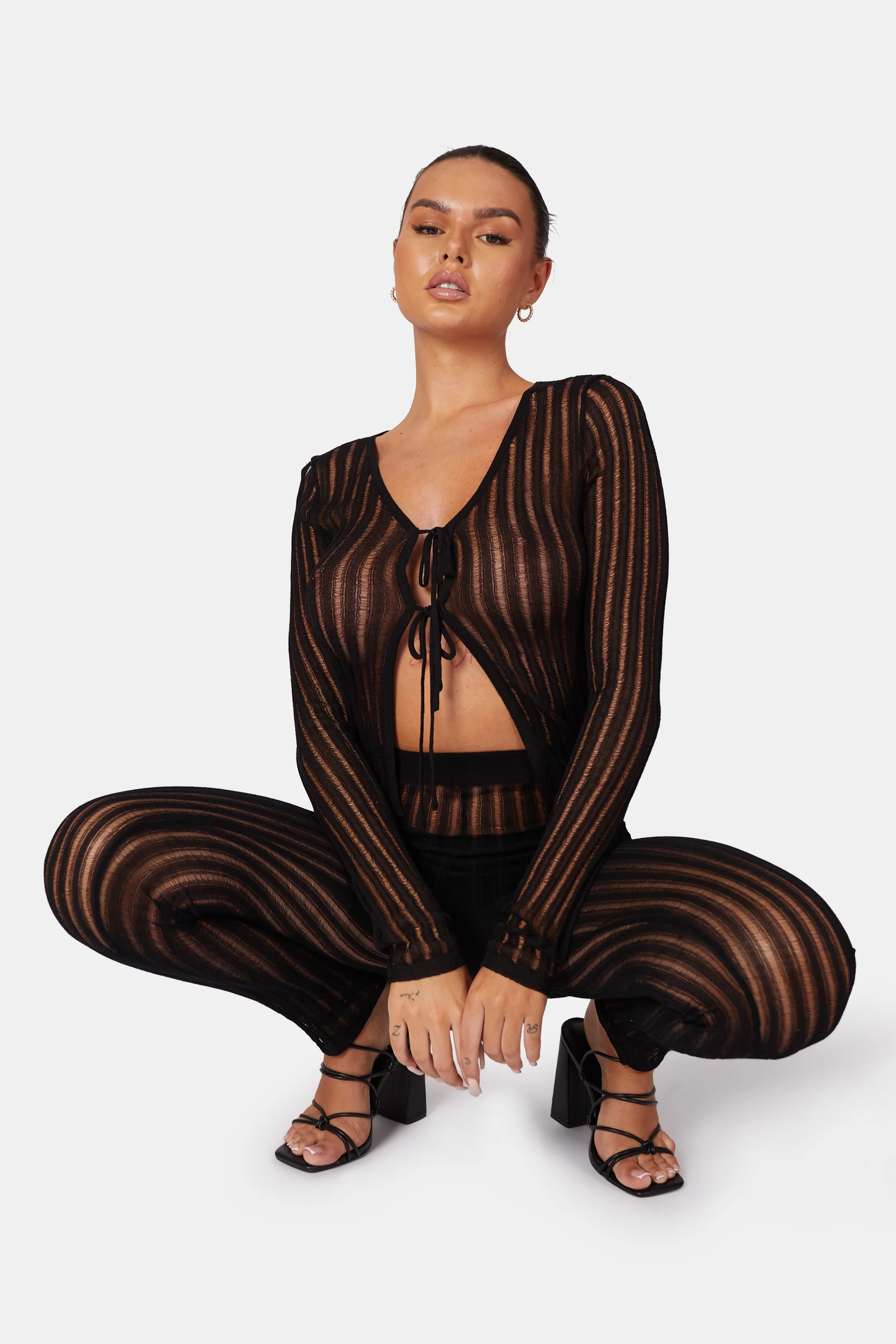 HIGH WAISTED LADDER STITCH KNITTED LEGGINGS - Image 3