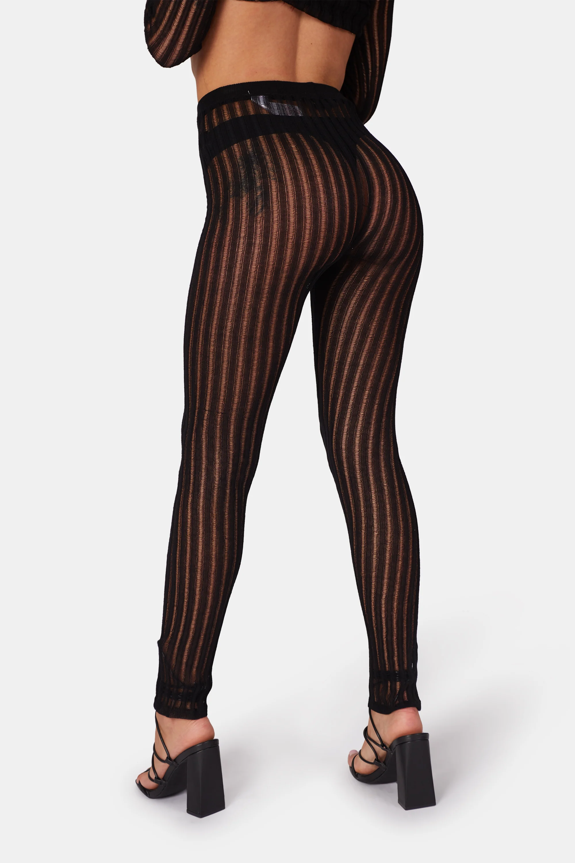 HIGH WAISTED LADDER STITCH KNITTED LEGGINGS - Image 5
