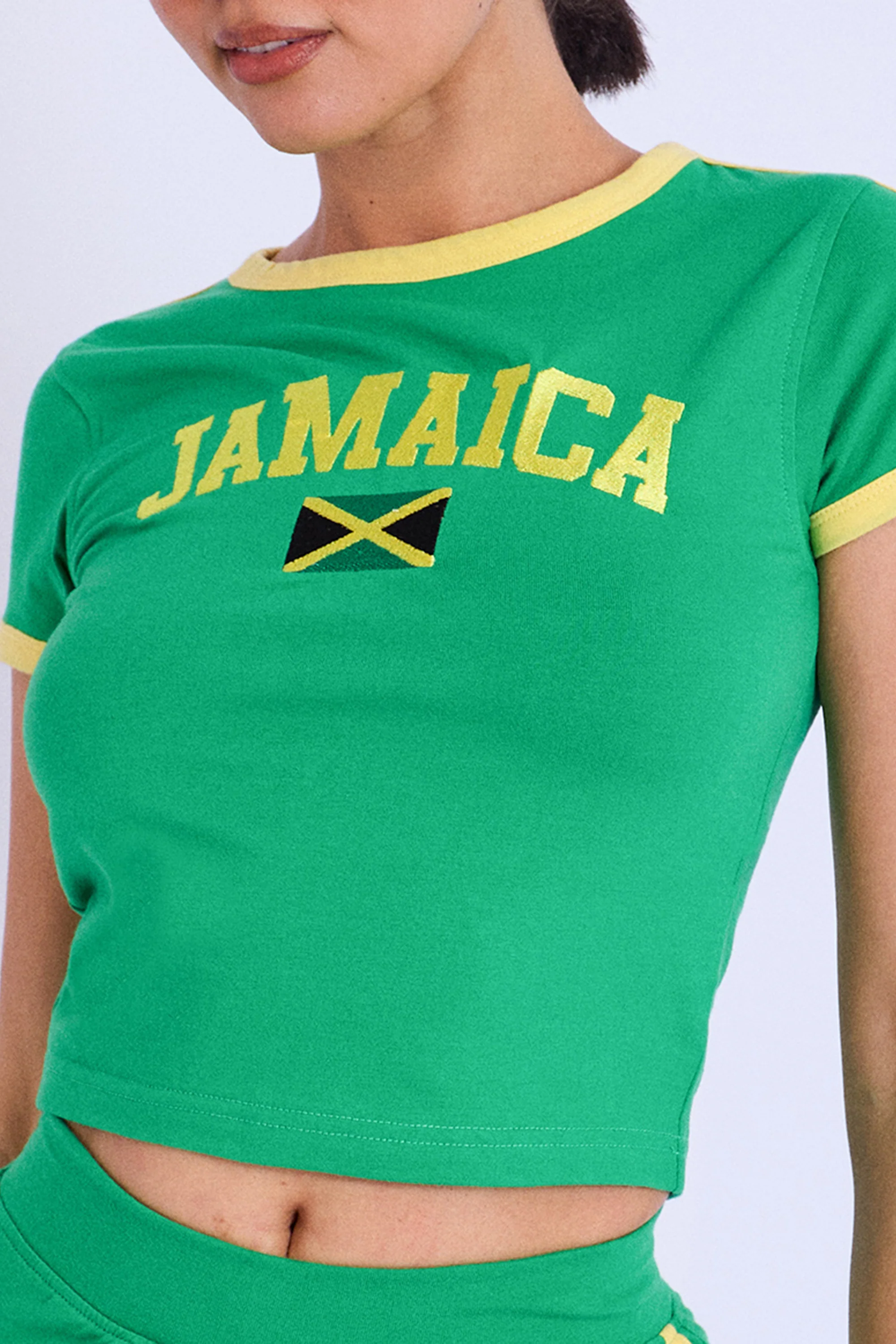 Jamaica Contrast Trim Baby Tee Green - Image 2