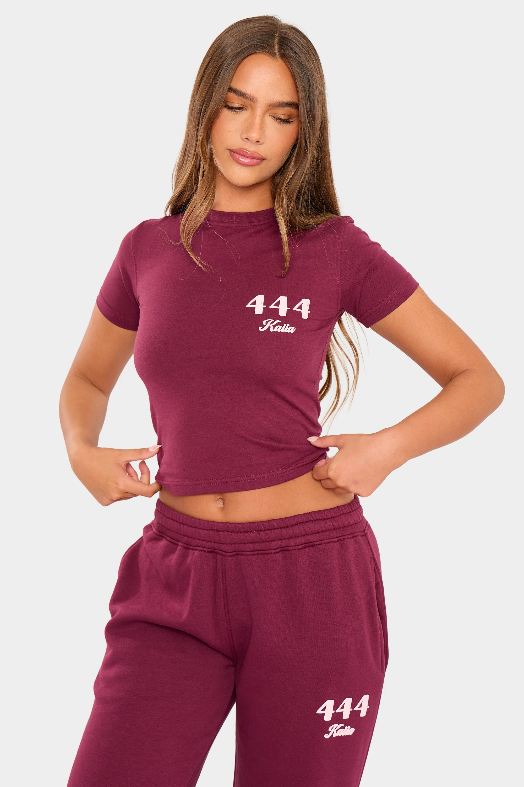 Kaiia 444 Baby Tee Burgundy & Pink - Image 4
