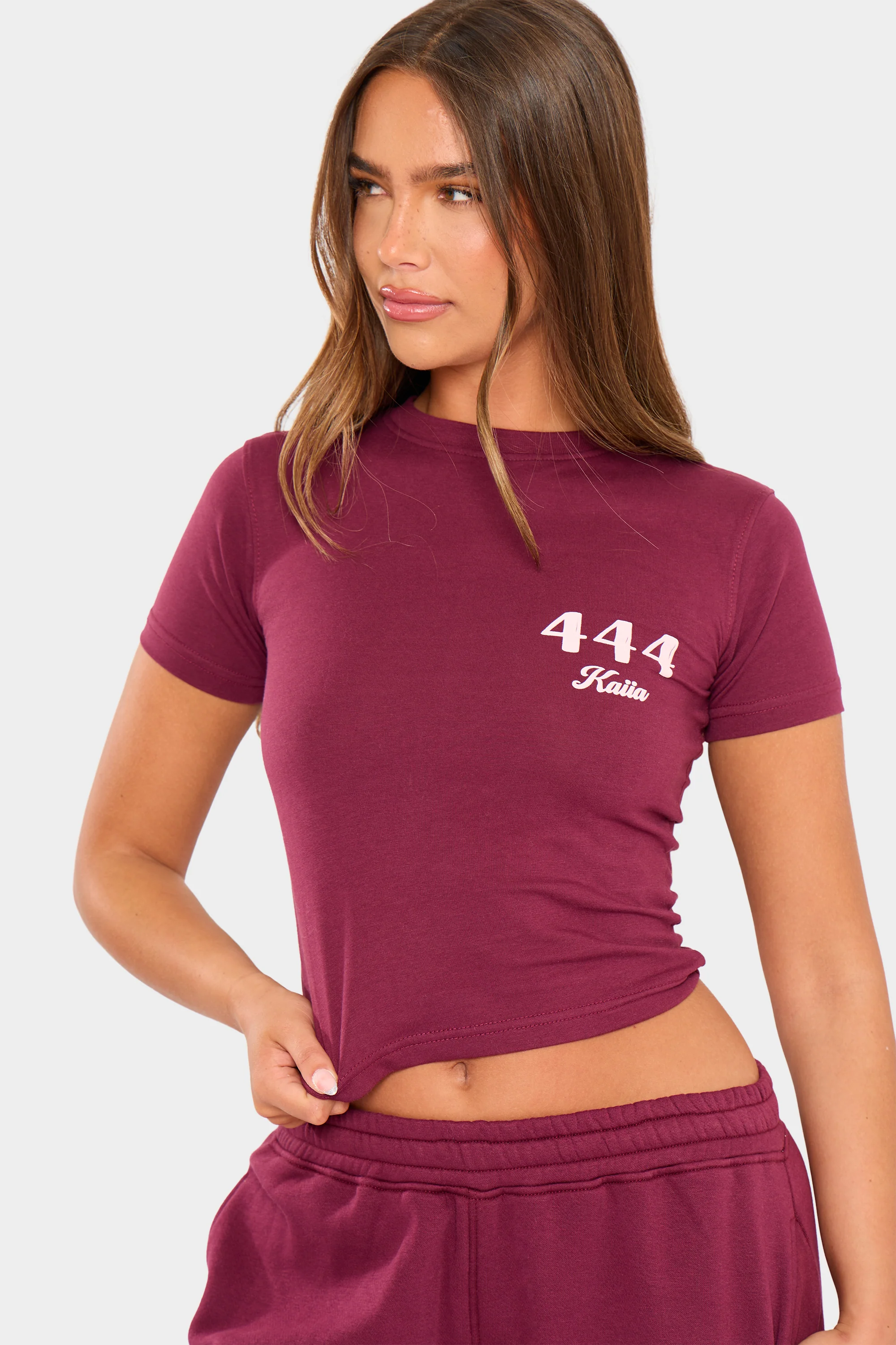 Kaiia 444 Baby Tee Burgundy & Pink - Image 5