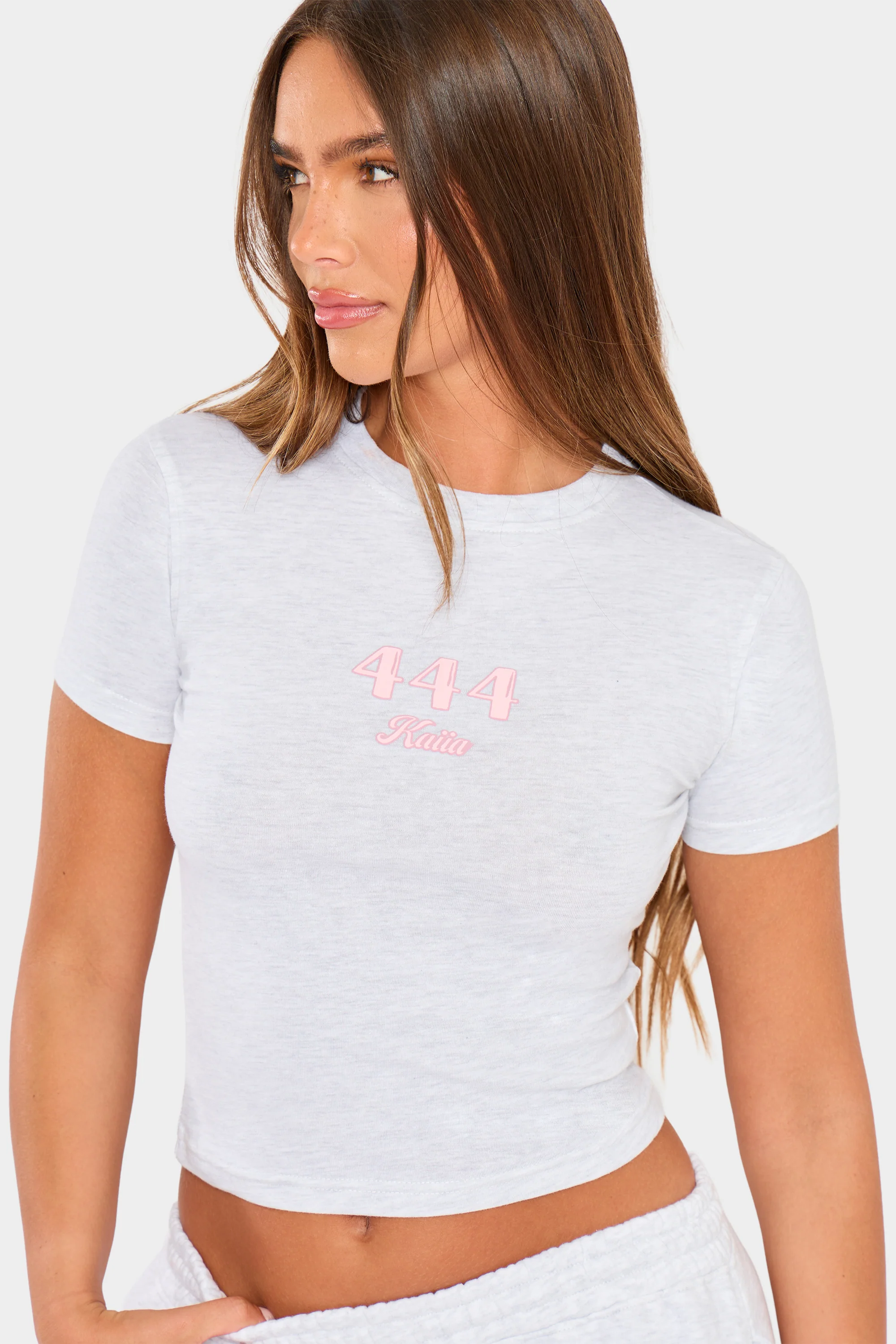 Kaiia 444 Baby Tee Light Grey Marl & Pink - Image 5