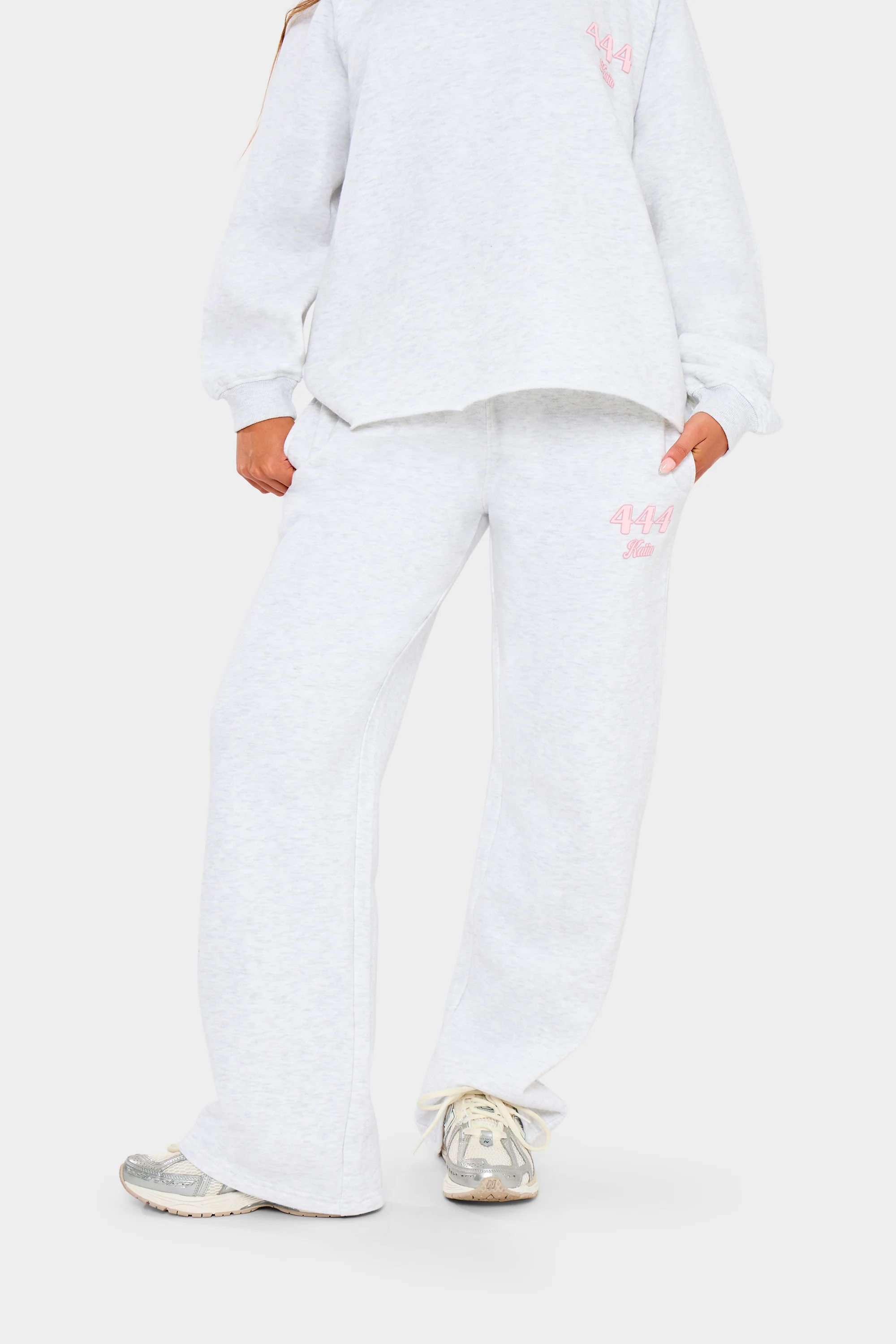 Kaiia 444 Wide Leg Joggers Light Grey Marl & Pink - Image 5