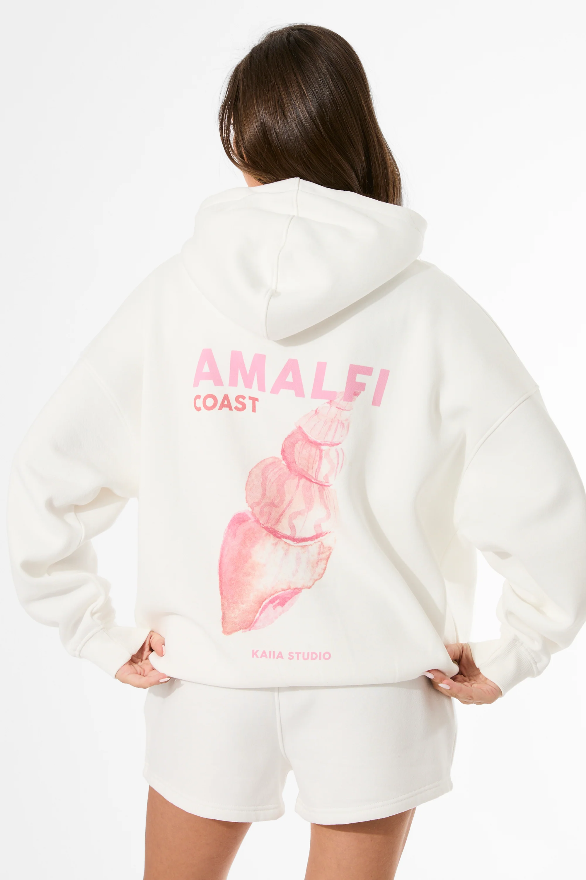 Kaiia Amalfi Back Graphic Oversized Hoodie White - Image 5