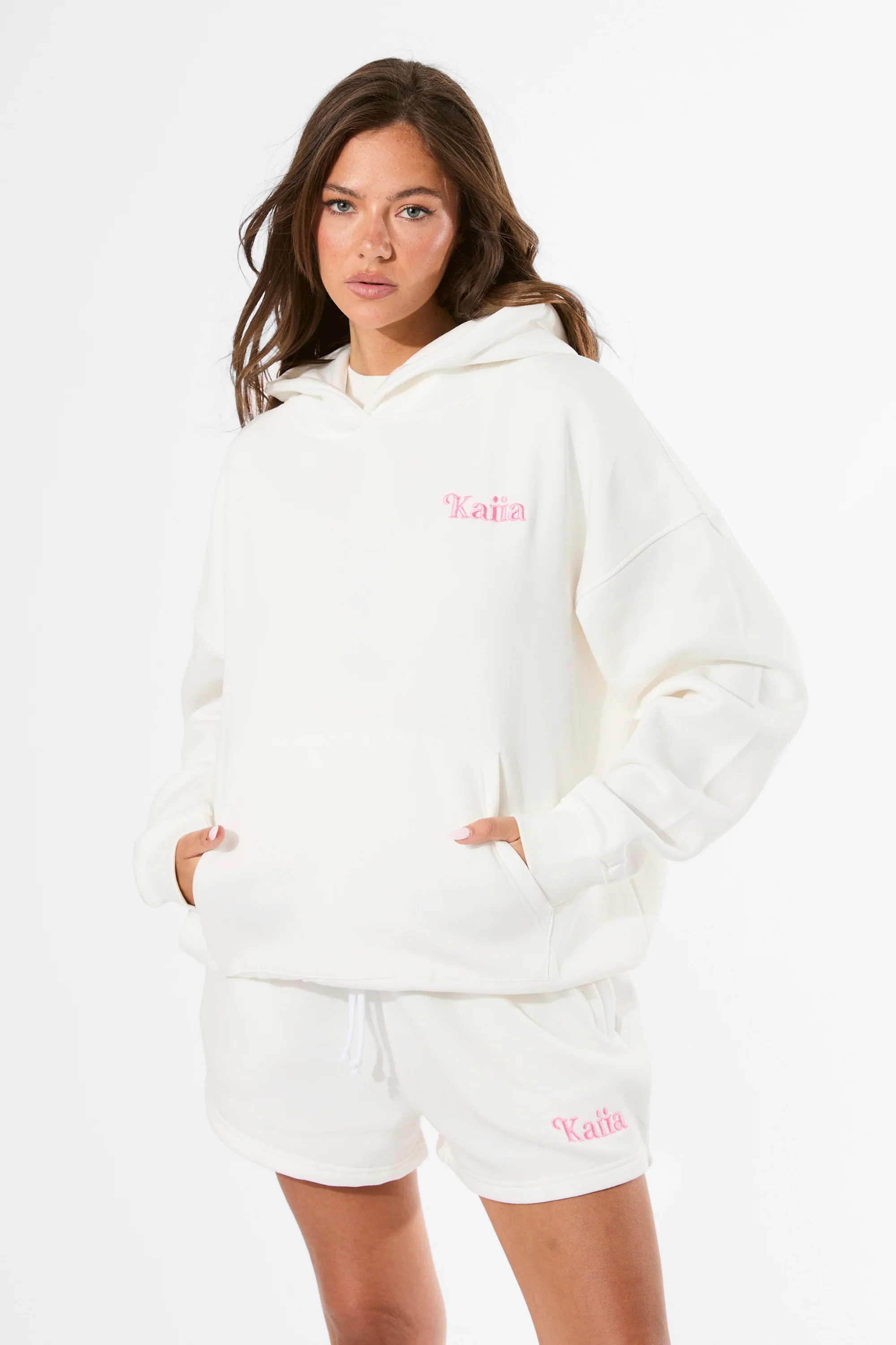 Kaiia Amalfi Back Graphic Oversized Hoodie White - Image 6
