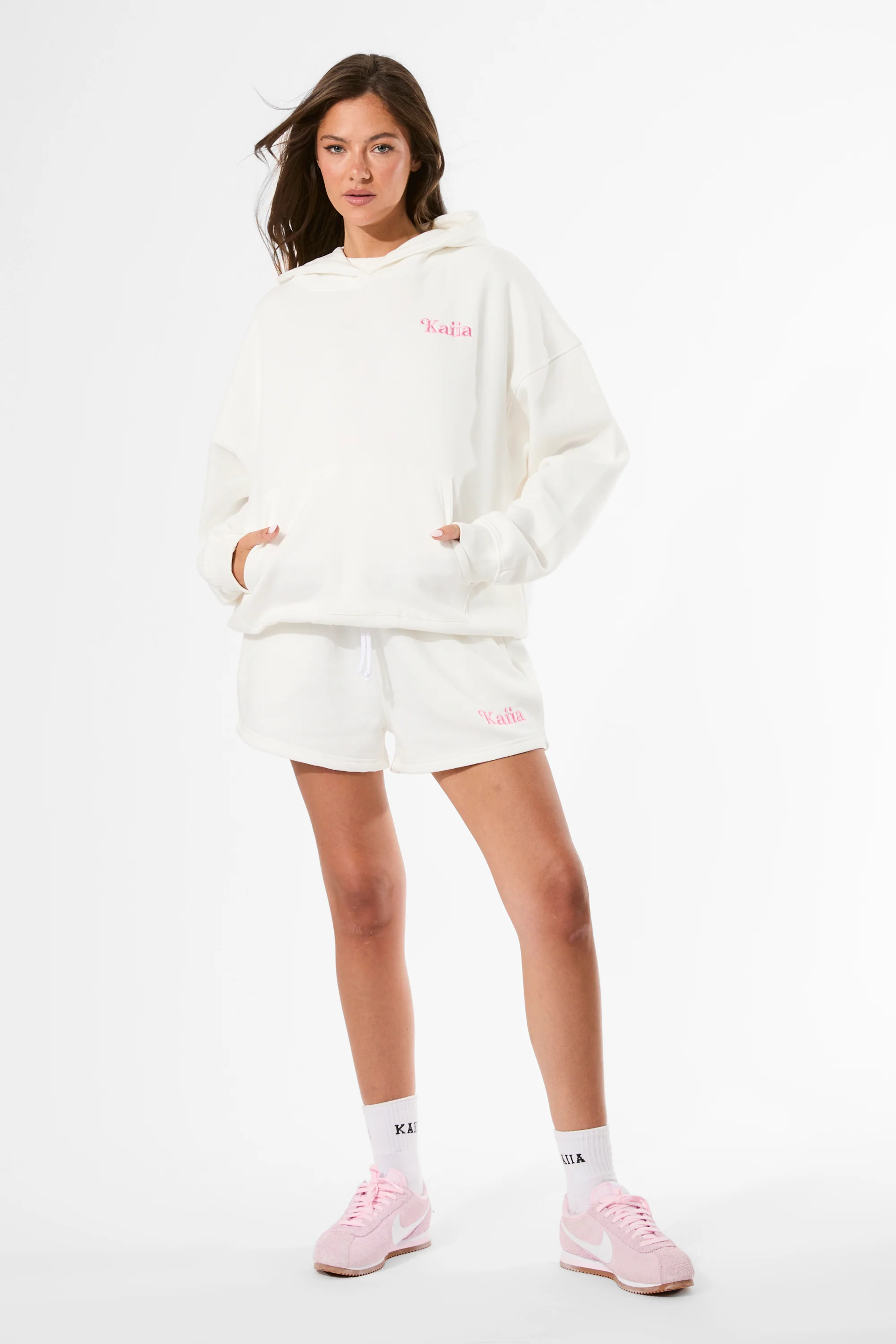 Kaiia Amalfi Back Graphic Oversized Hoodie White - Image 7