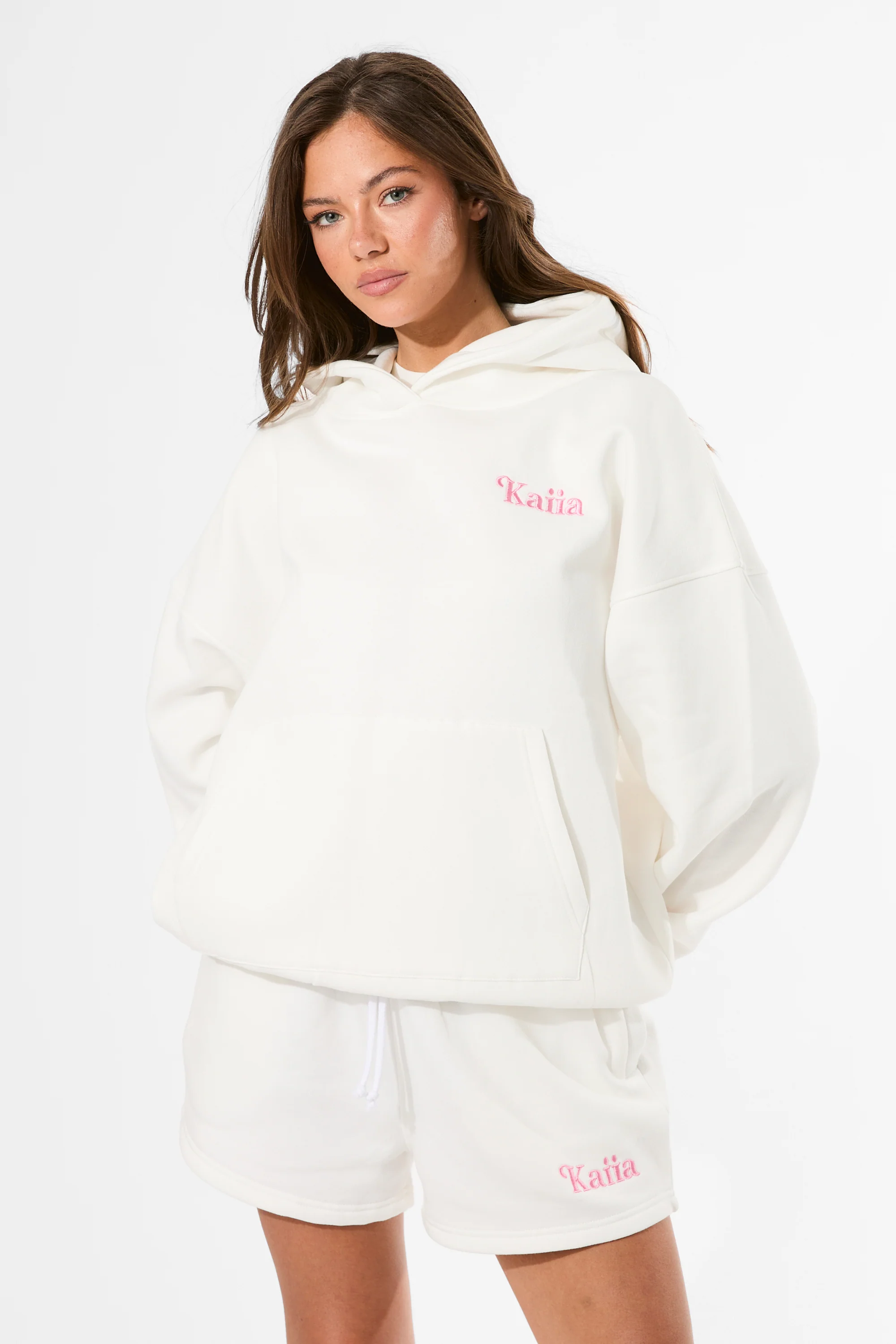 Kaiia Amalfi Back Graphic Oversized Hoodie White - Image 8