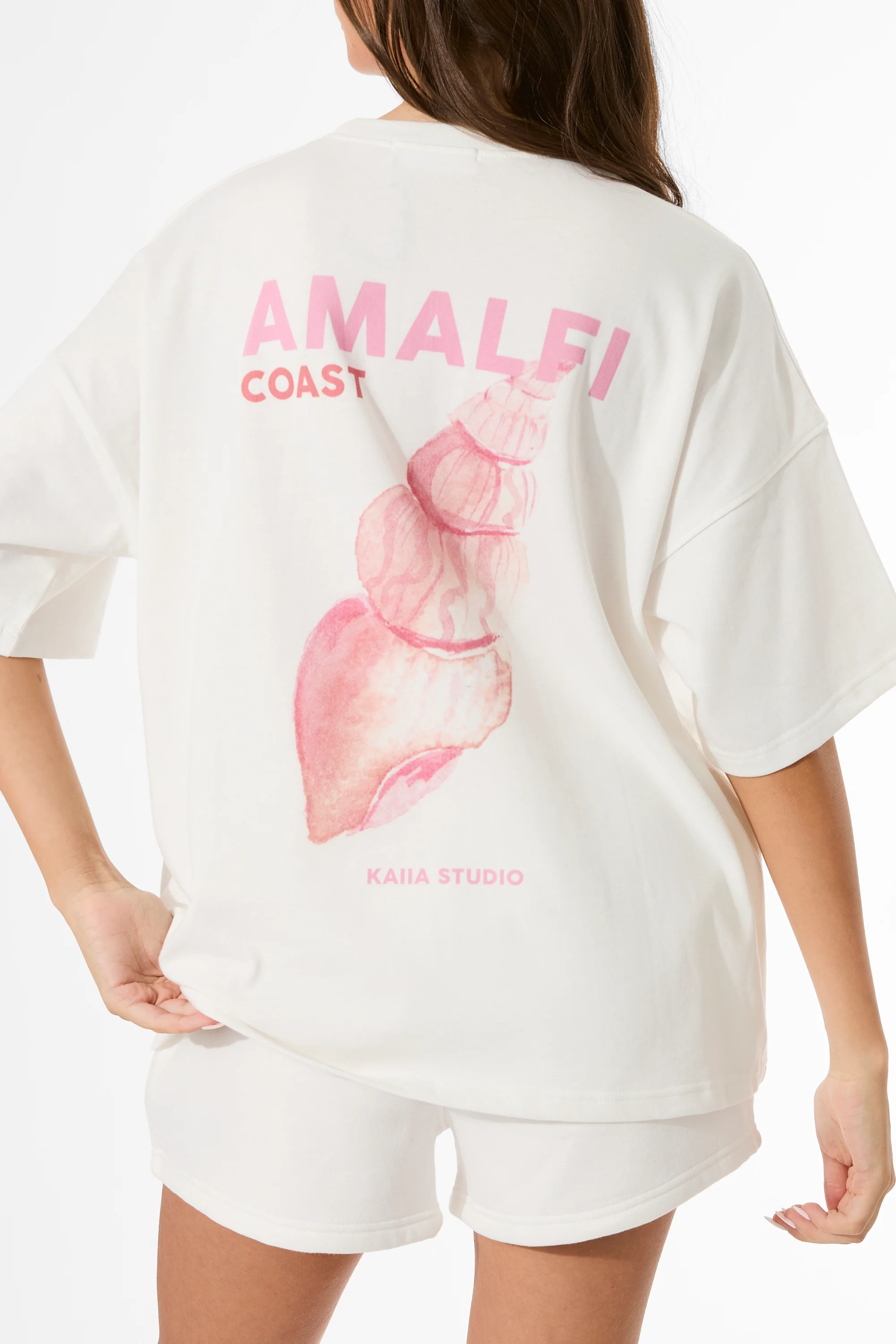 Kaiia Amalfi Back Graphic Oversized T-Shirt White - Image 10