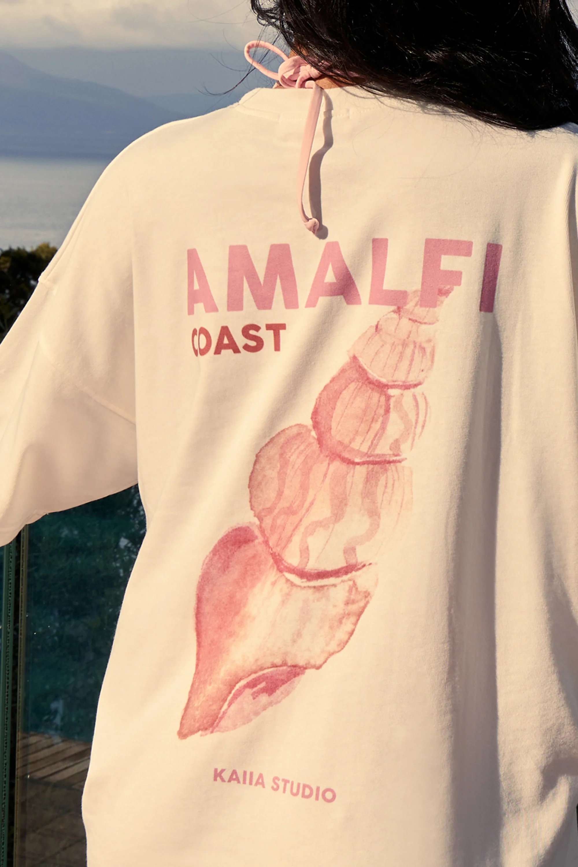 Kaiia Amalfi Back Graphic Oversized T-Shirt White - Image 4