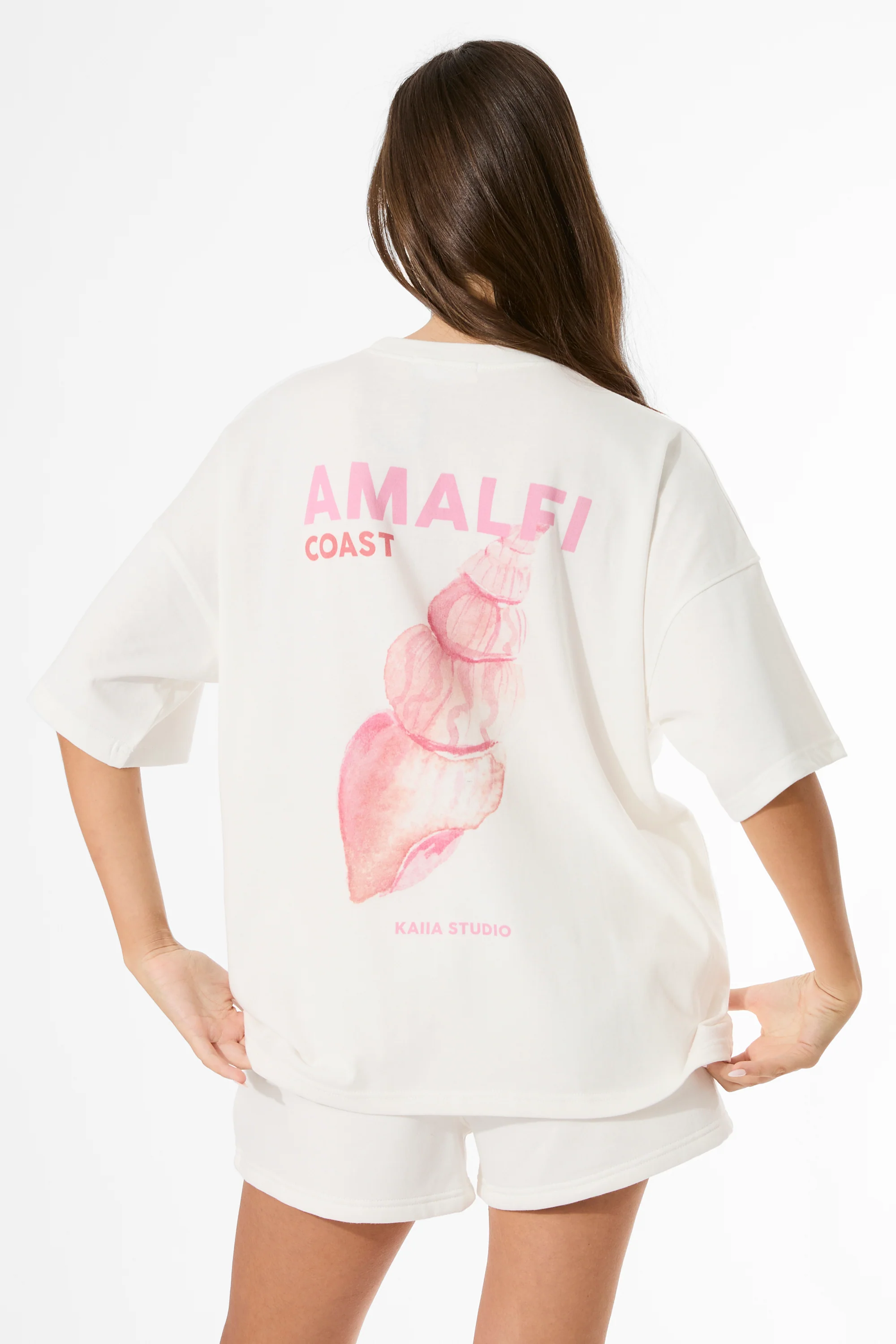 Kaiia Amalfi Back Graphic Oversized T-Shirt White - Image 5