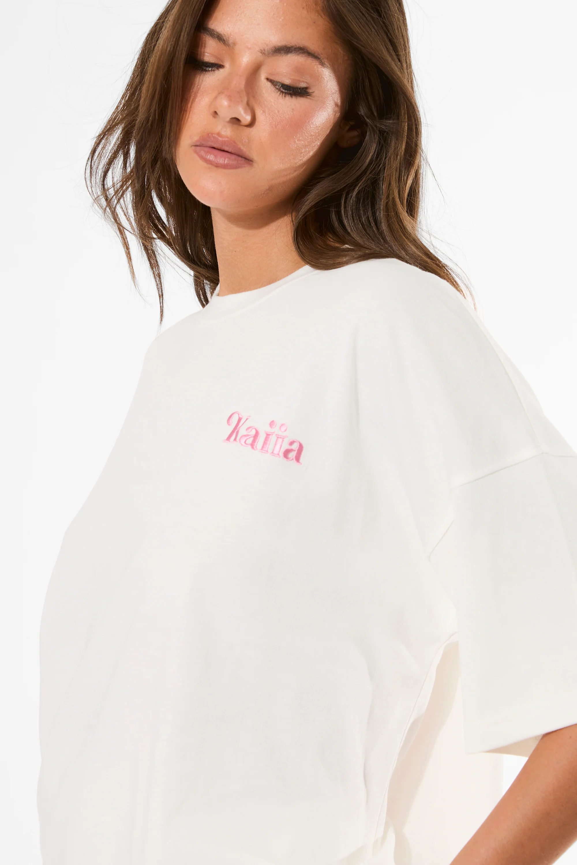 Kaiia Amalfi Back Graphic Oversized T-Shirt White - Image 9