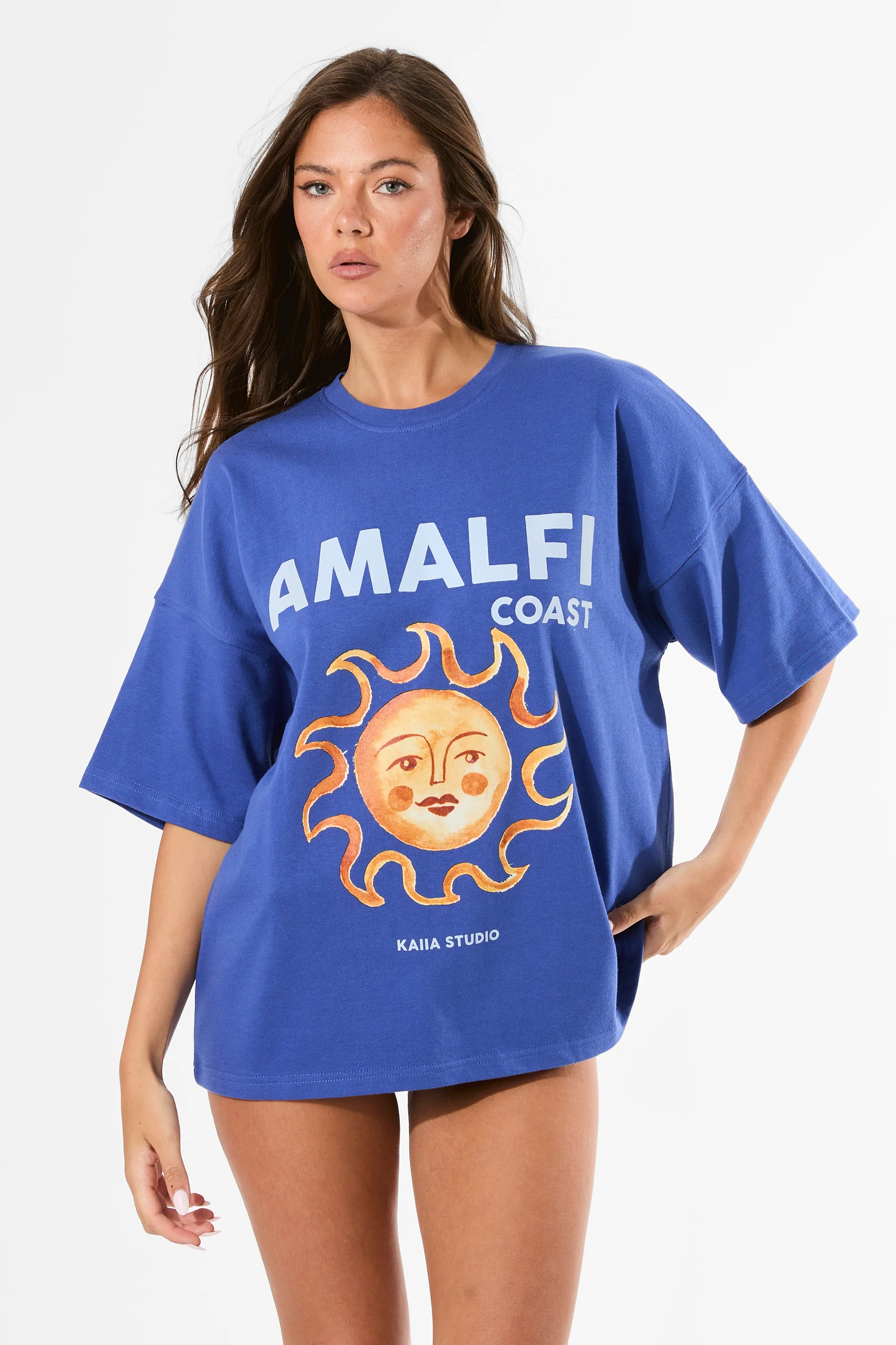 Kaiia Amalfi Sun Graphic Oversized T-Shirt Cobalt - Image 10