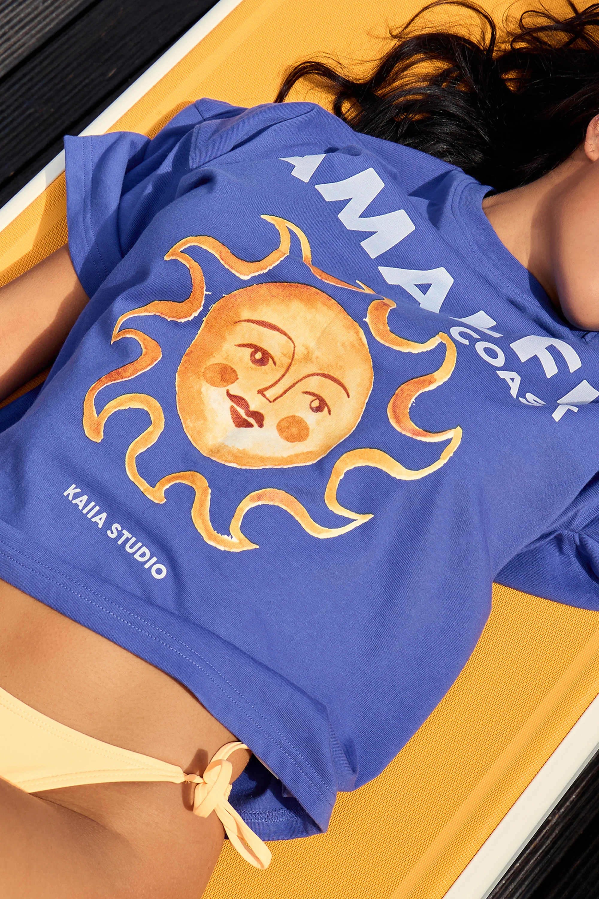 Kaiia Amalfi Sun Graphic Oversized T-Shirt Cobalt - Image 4
