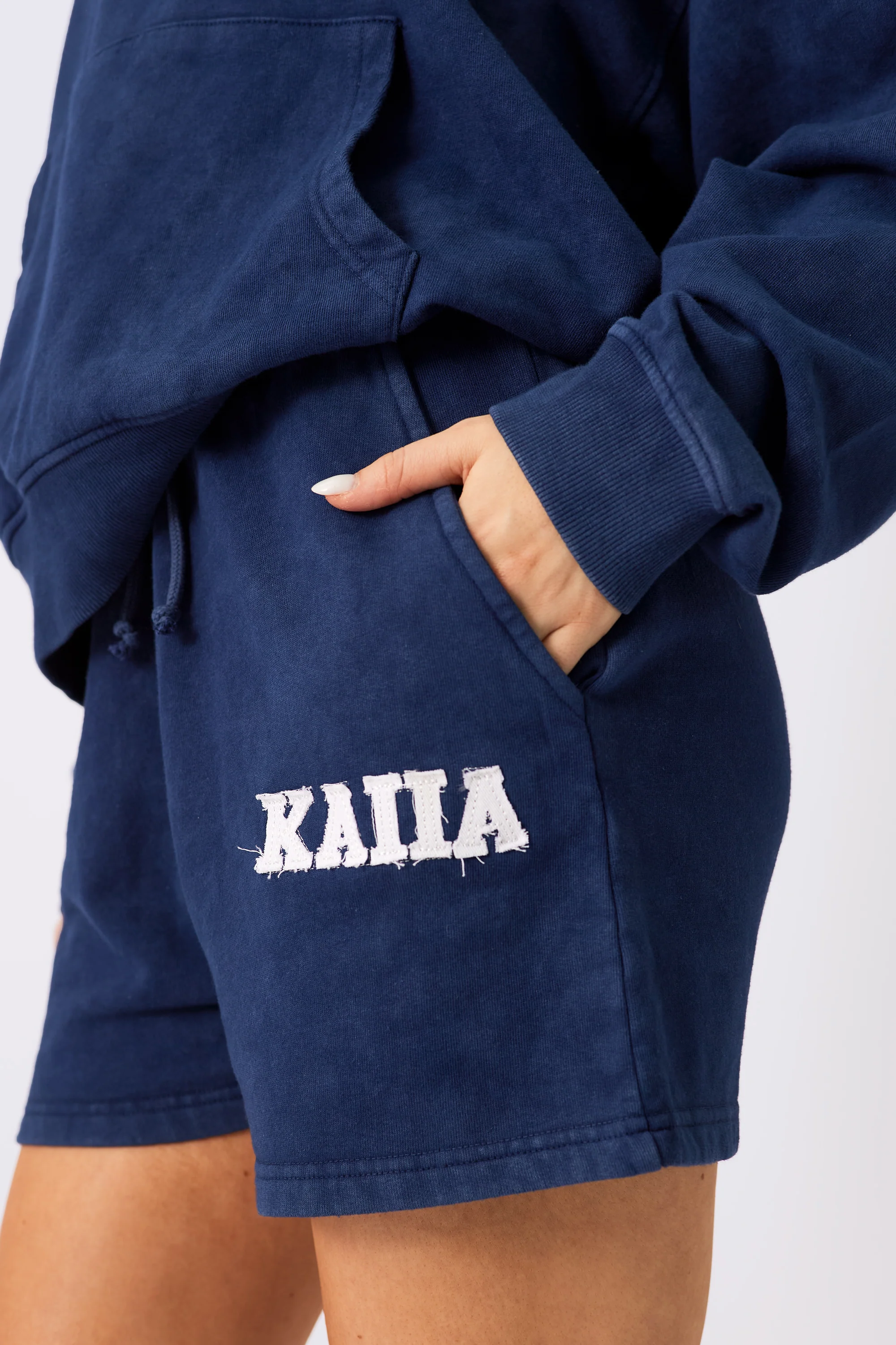 Kaiia Applique Logo Sweat Shorts Denim Blue - Image 2