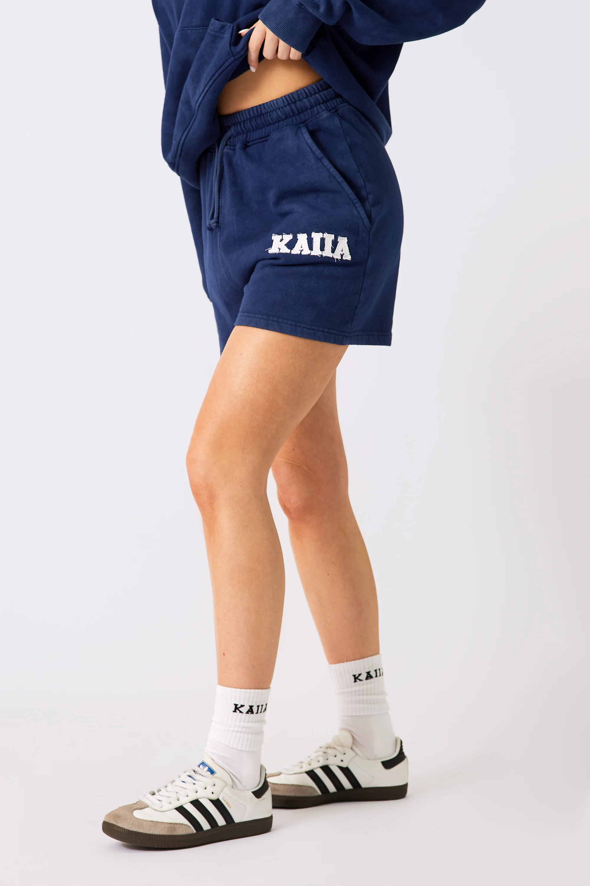 Kaiia Applique Logo Sweat Shorts Denim Blue - Image 4