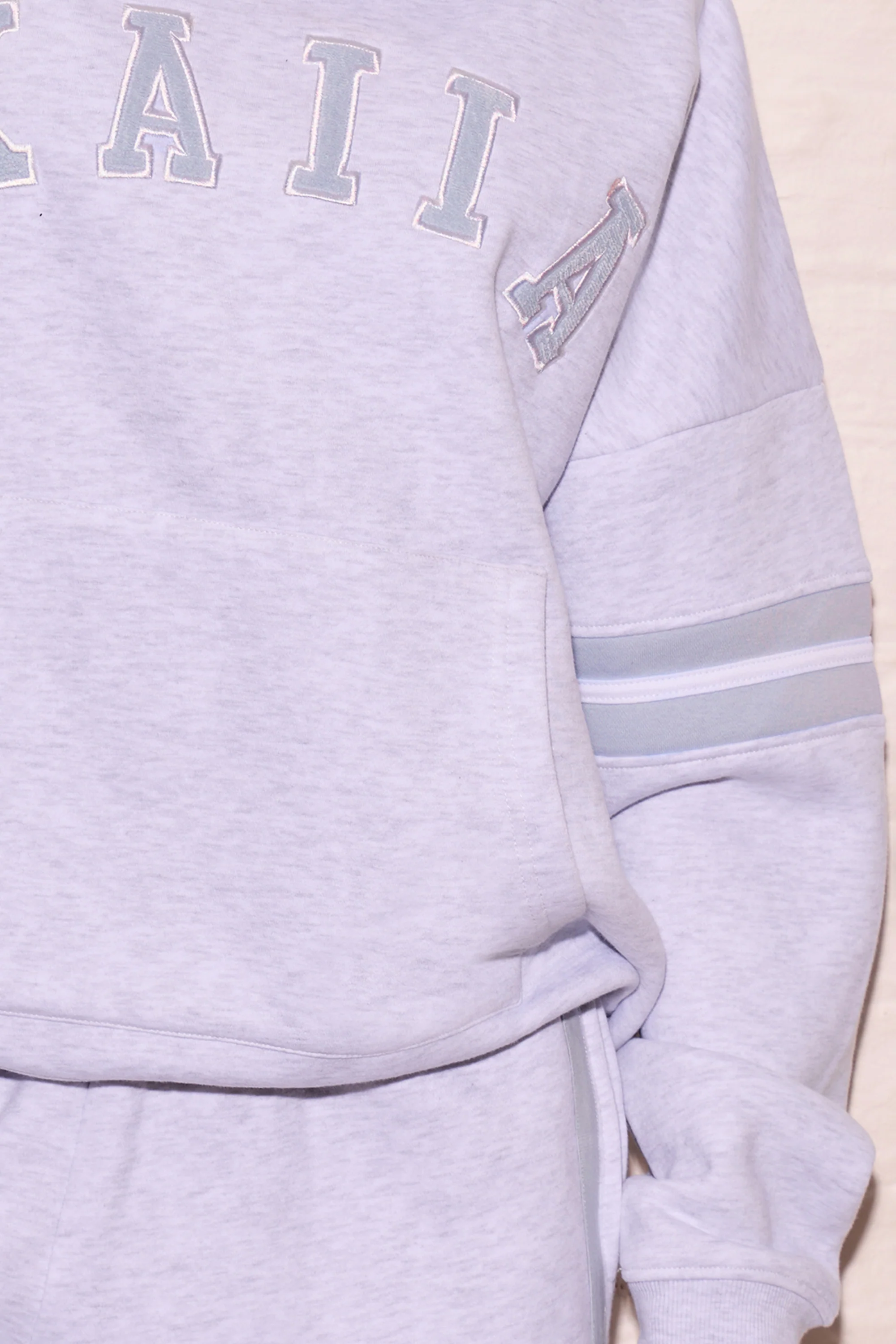 Kaiia Arm Detail Oversized Hoodie Light Grey Marl & Dusty Blue - Image 2