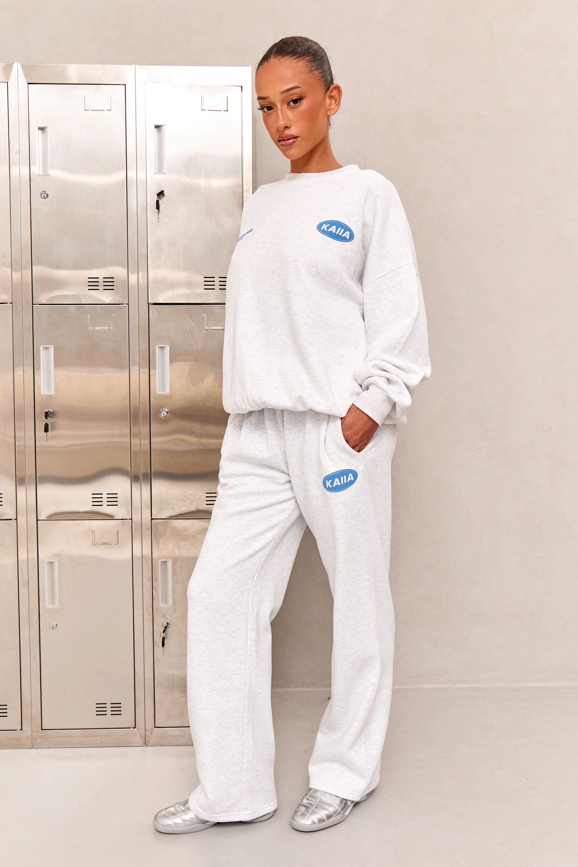 Kaiia Athleisure Oversized Sweatshirt Light Grey Marl & Vibrant Blue - Image 3