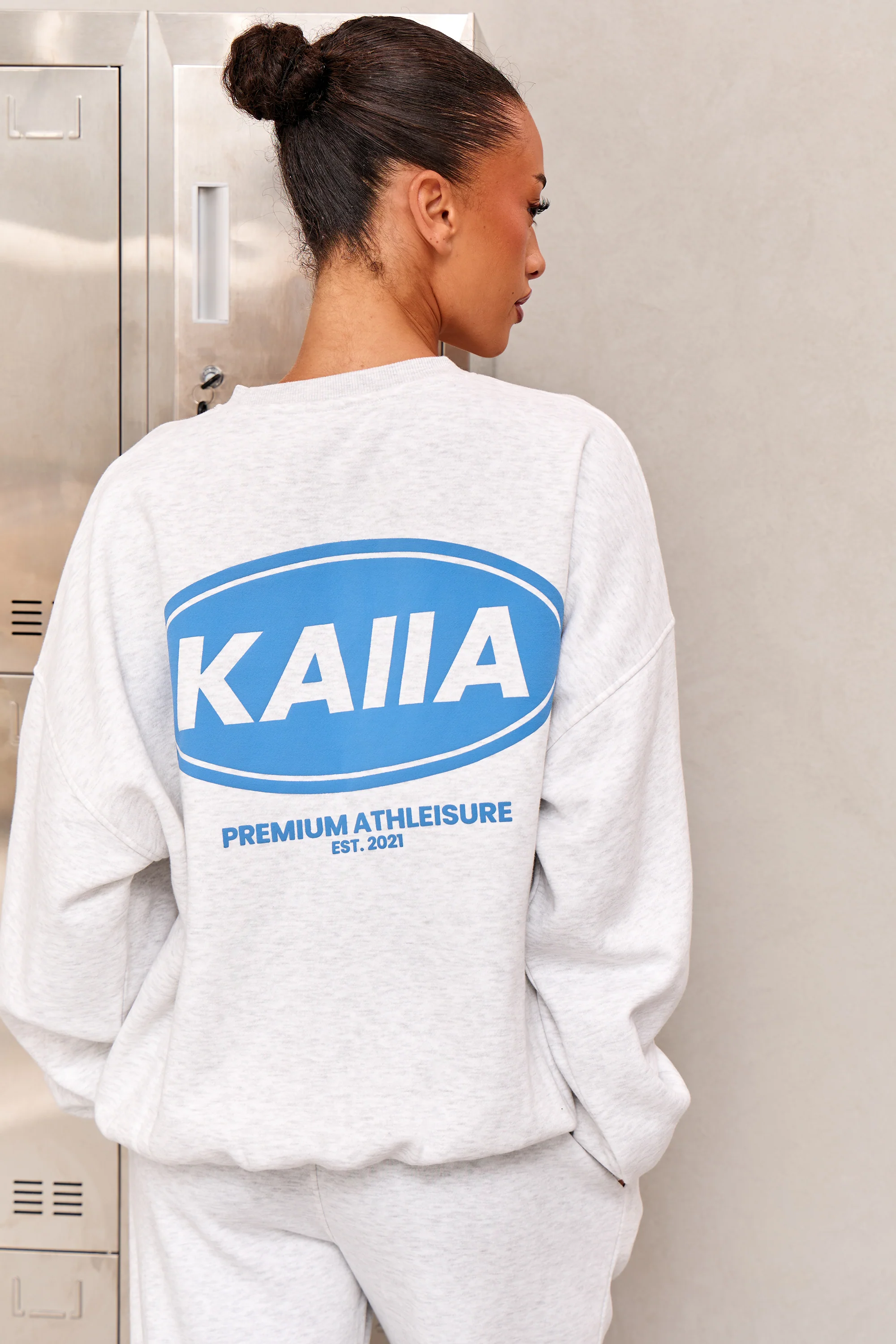 Kaiia Athleisure Oversized Sweatshirt Light Grey Marl & Vibrant Blue - Image 4