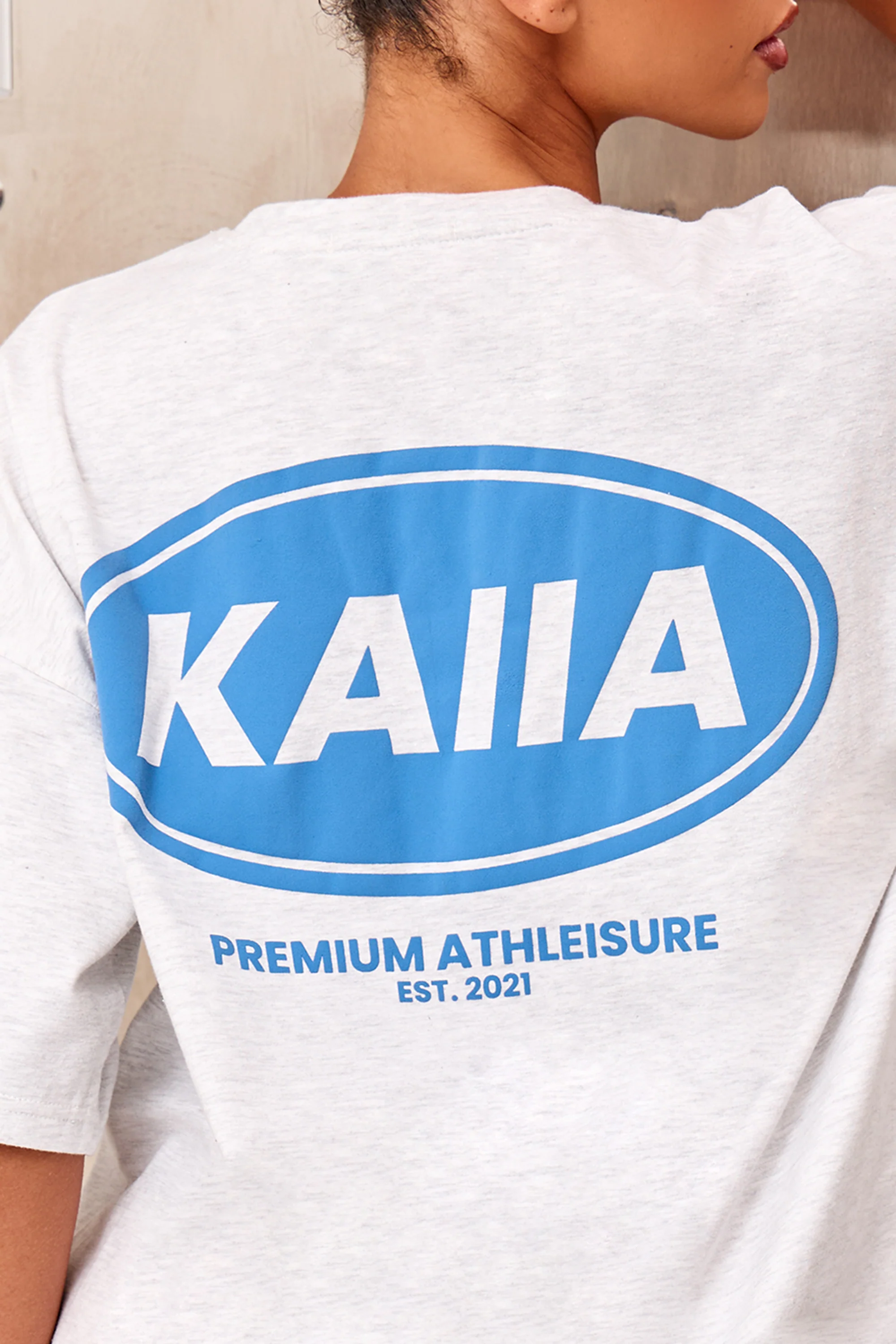 Kaiia Athleisure Oversized T-shirt Light Grey Marl & Vibrant Blue - Image 4