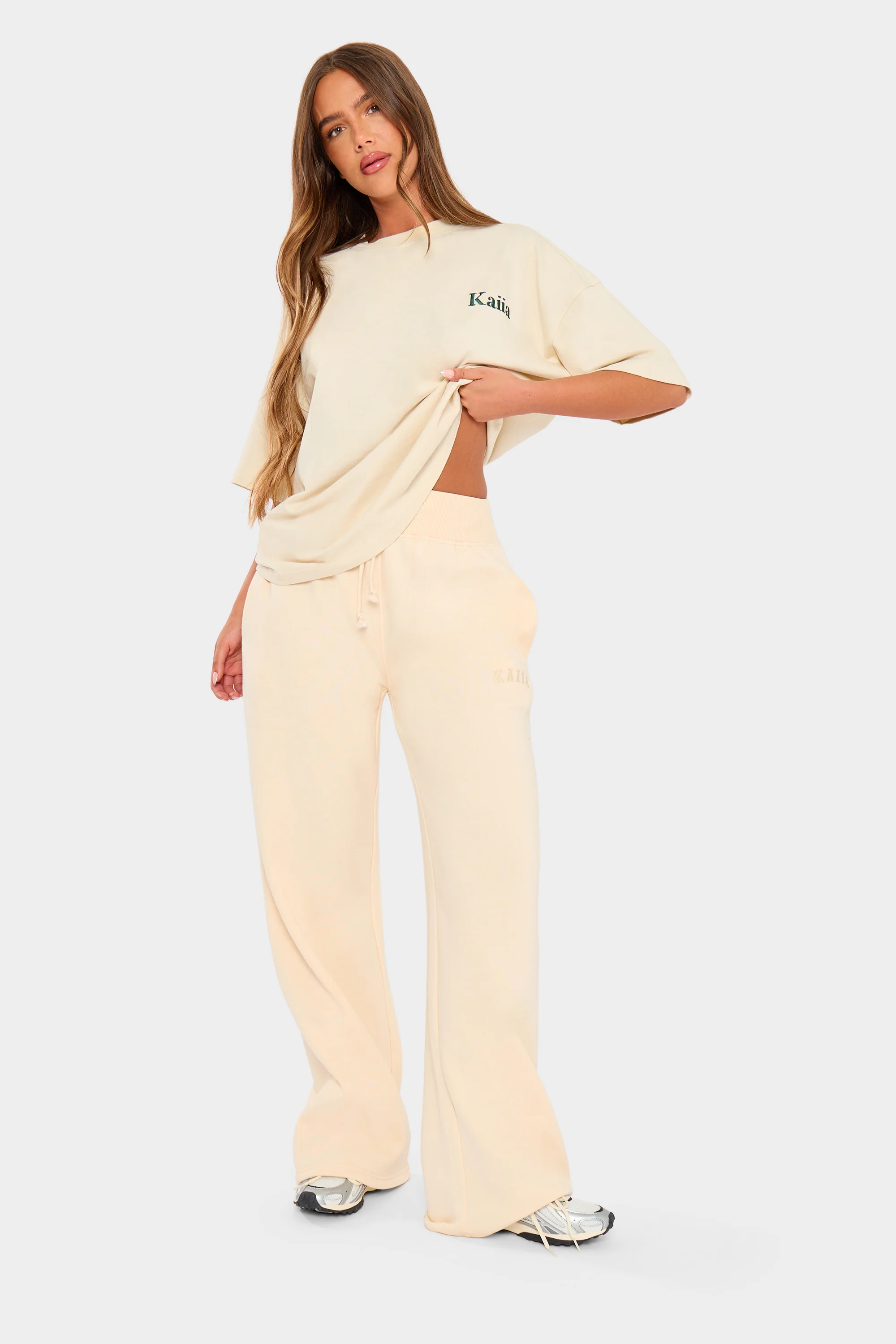 Kaiia Athletic Back Graphic Oversized T-Shirt Cream & Green - Image 3