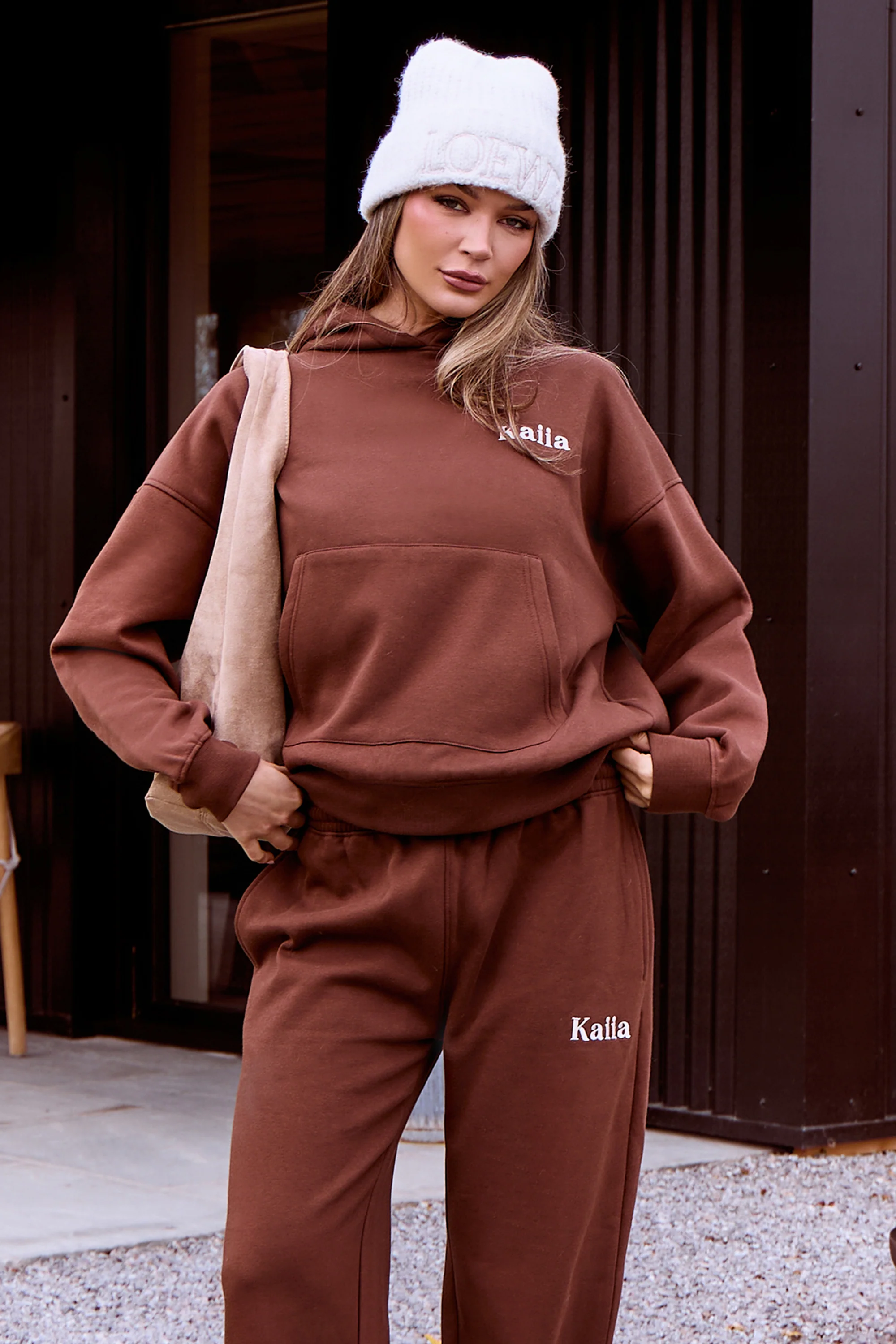 Kaiia Cosy Back Graphic Oversized Hoodie Fudge - Image 2