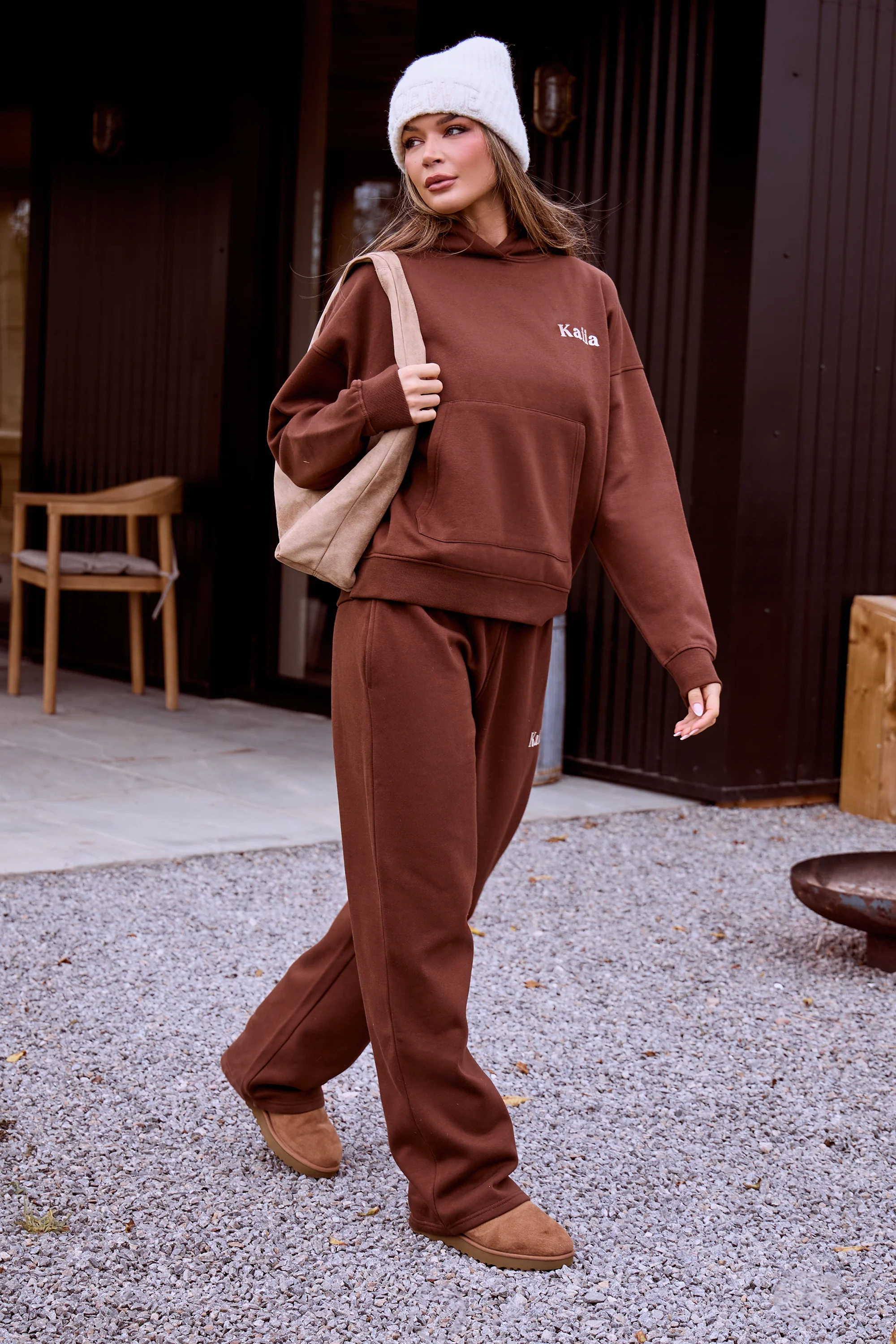 Kaiia Cosy Back Graphic Oversized Hoodie Fudge - Image 3