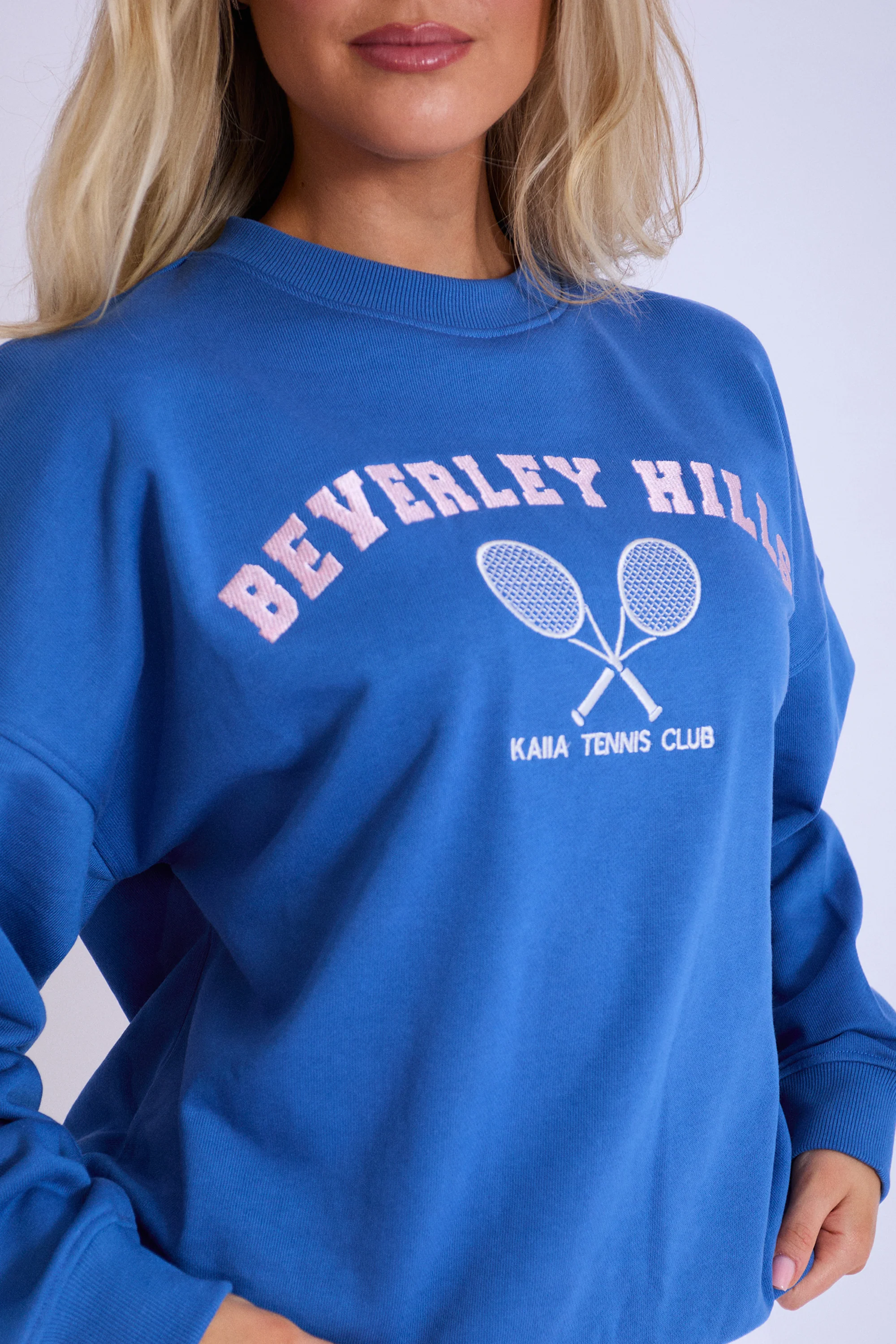 Kaiia Beverly Hills Tennis Oversized Sweatshirt Blue & Baby Pink - Image 2