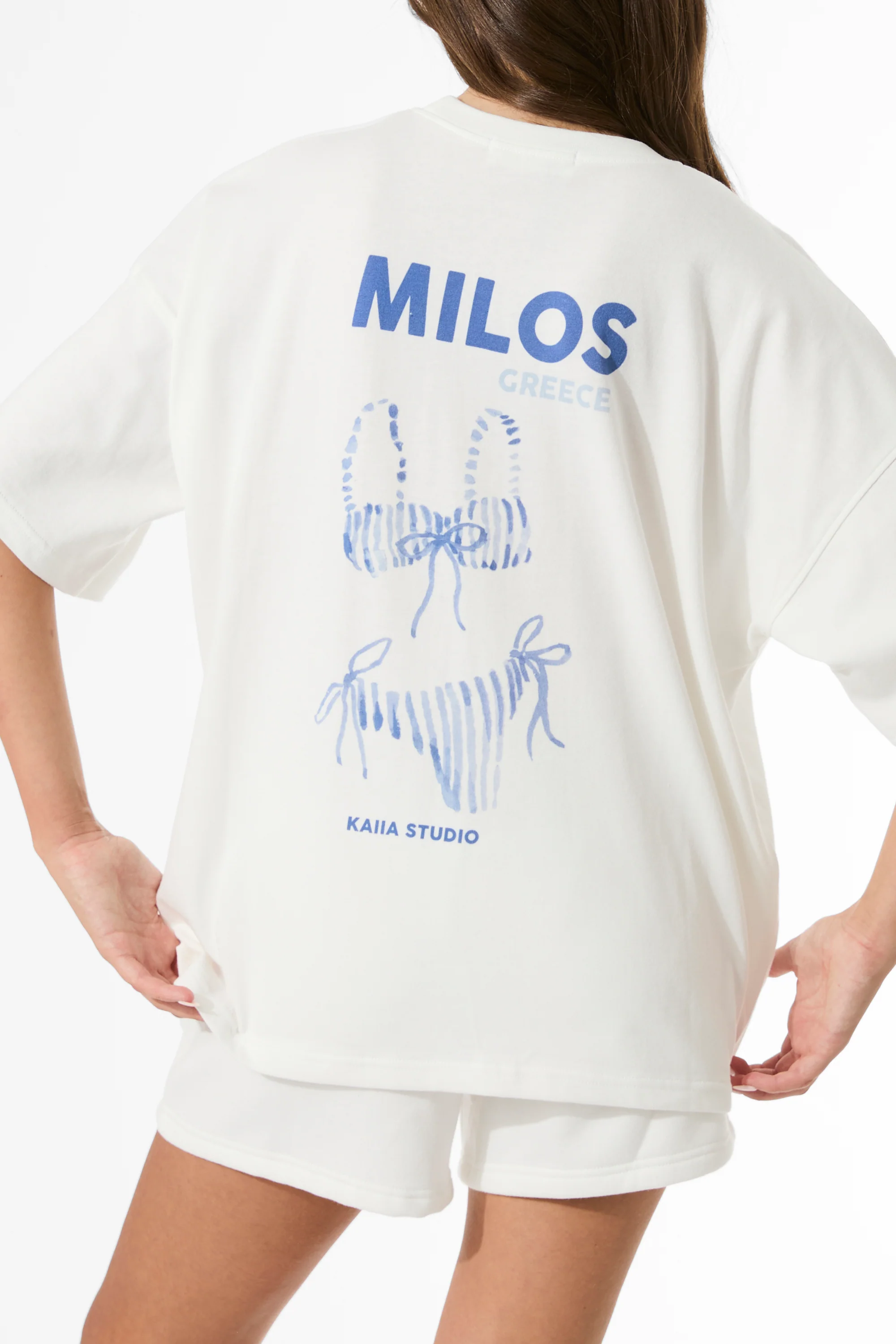 Kaiia Bikini Back Graphic Oversized T-Shirt Cream - Image 10
