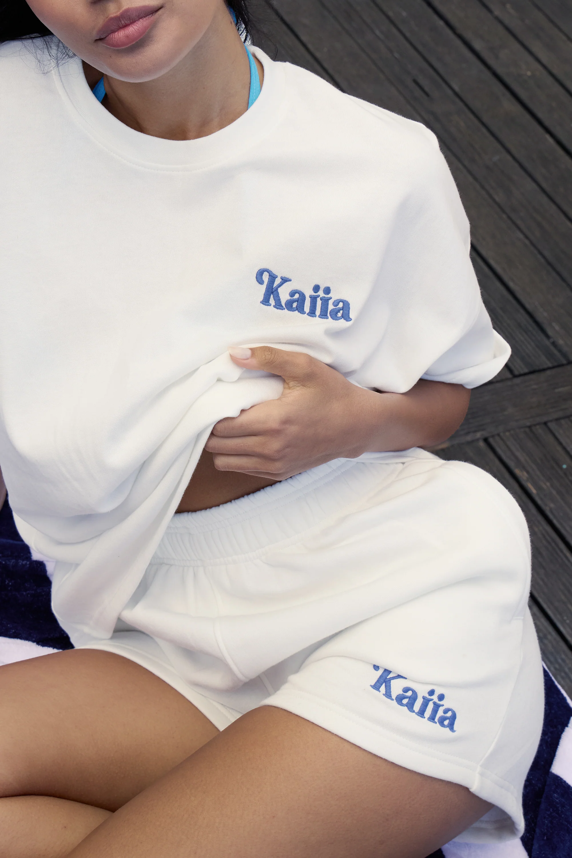 Kaiia Bikini Back Graphic Oversized T-Shirt Cream - Image 5