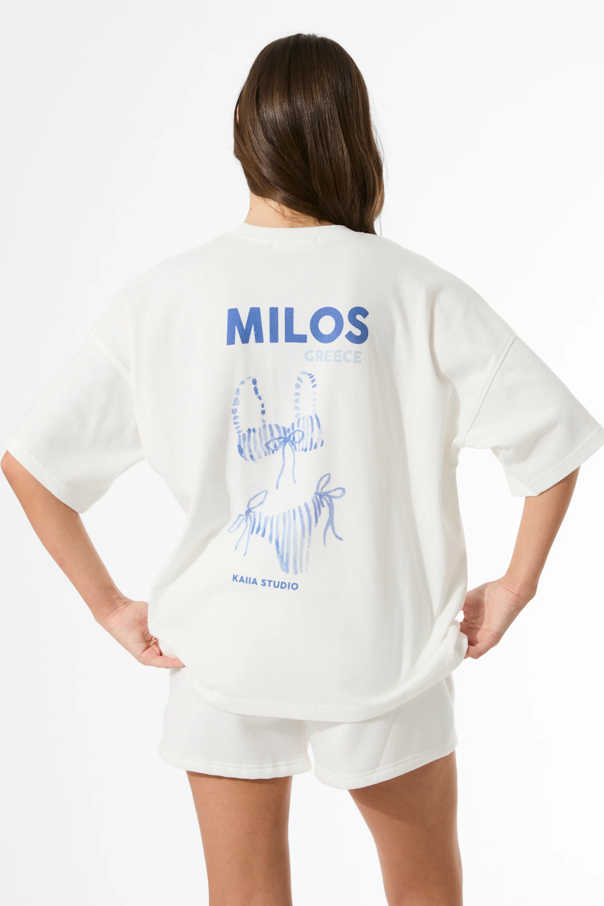 Kaiia Bikini Back Graphic Oversized T-Shirt Cream - Image 6