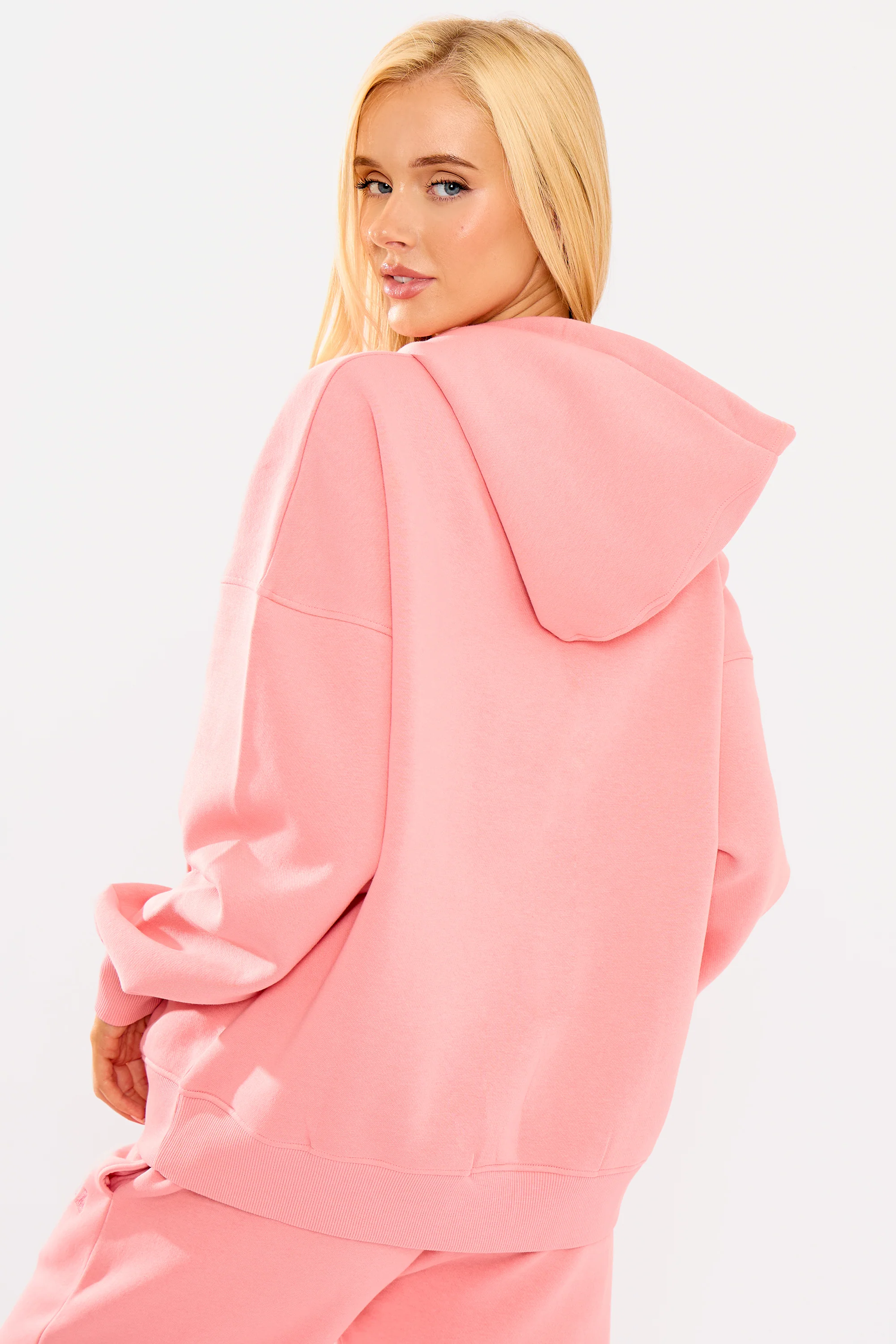 Kaiia Borg Slogan Oversized Hoodie Angel Pink - Image 3