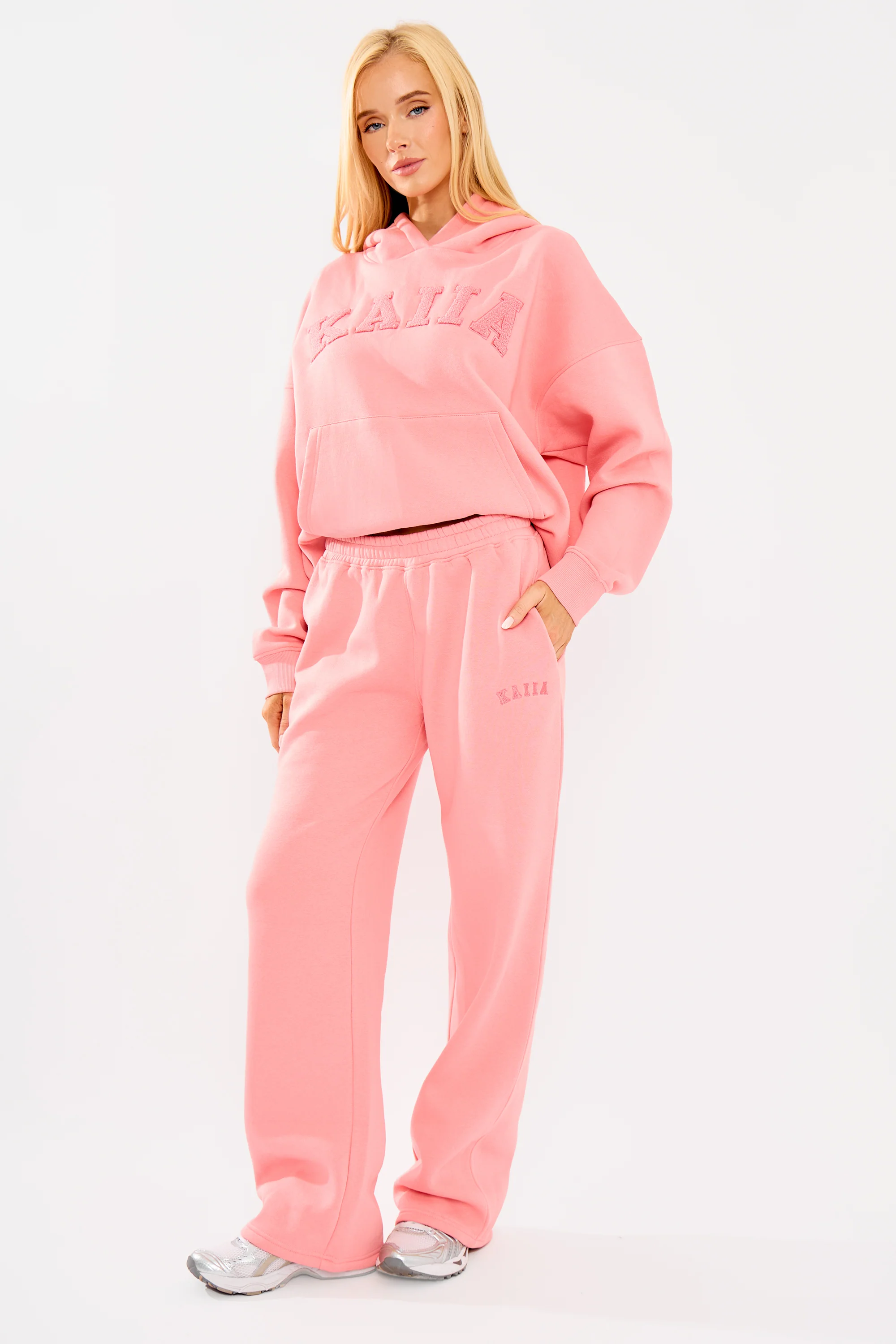 Kaiia Borg Slogan Oversized Hoodie Angel Pink - Image 4
