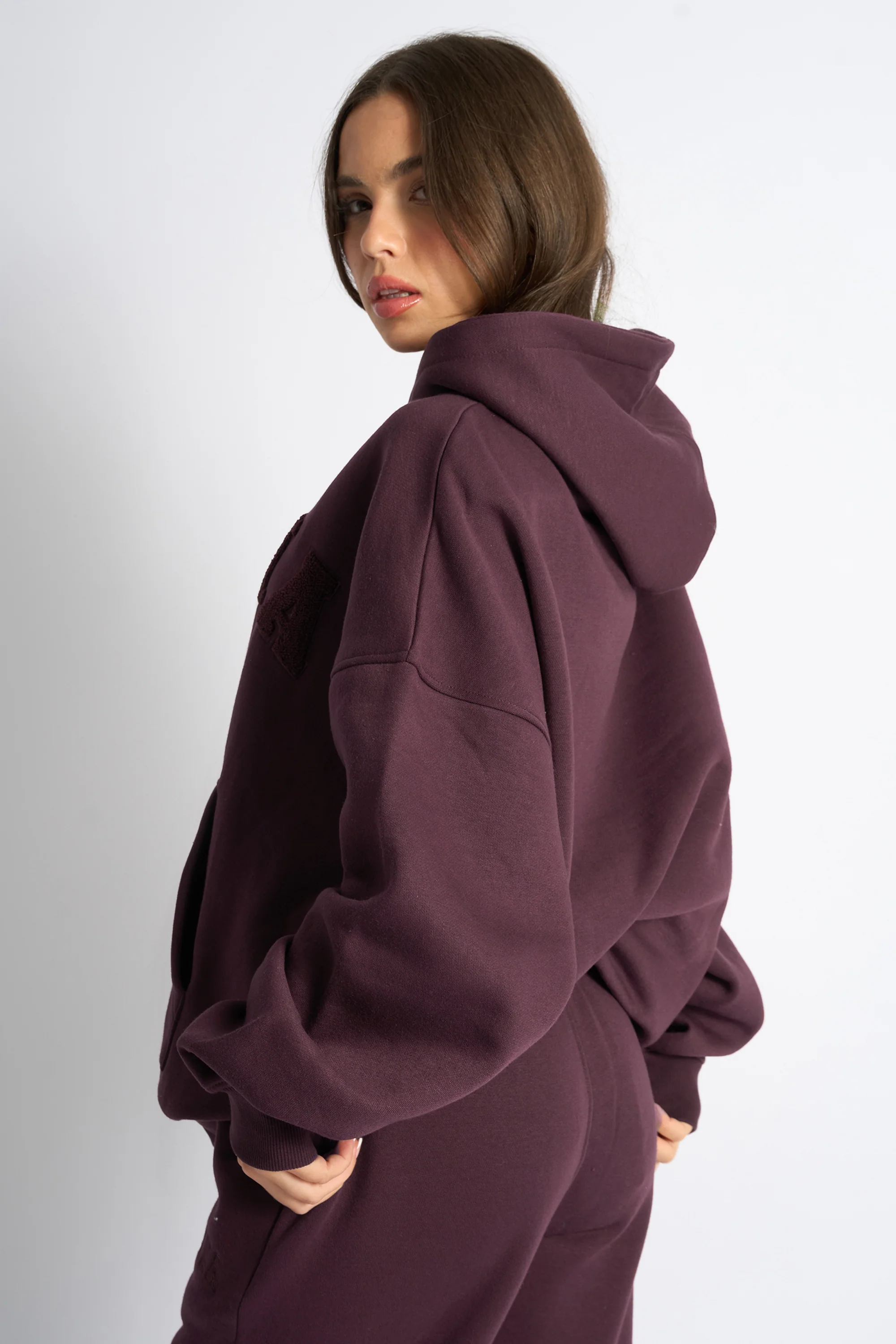 Kaiia Borg Slogan Oversized Hoodie Cherry - Image 3