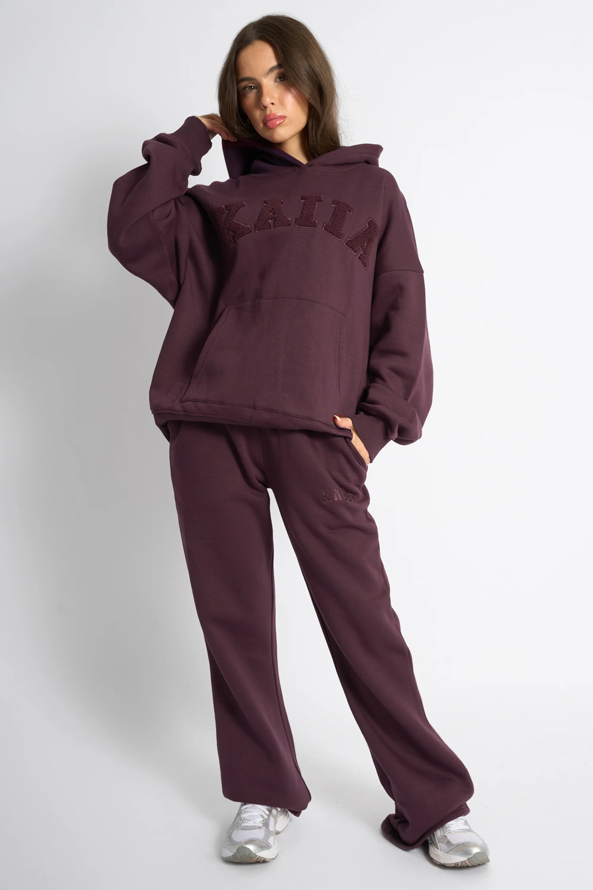 Kaiia Borg Slogan Oversized Hoodie Cherry - Image 4