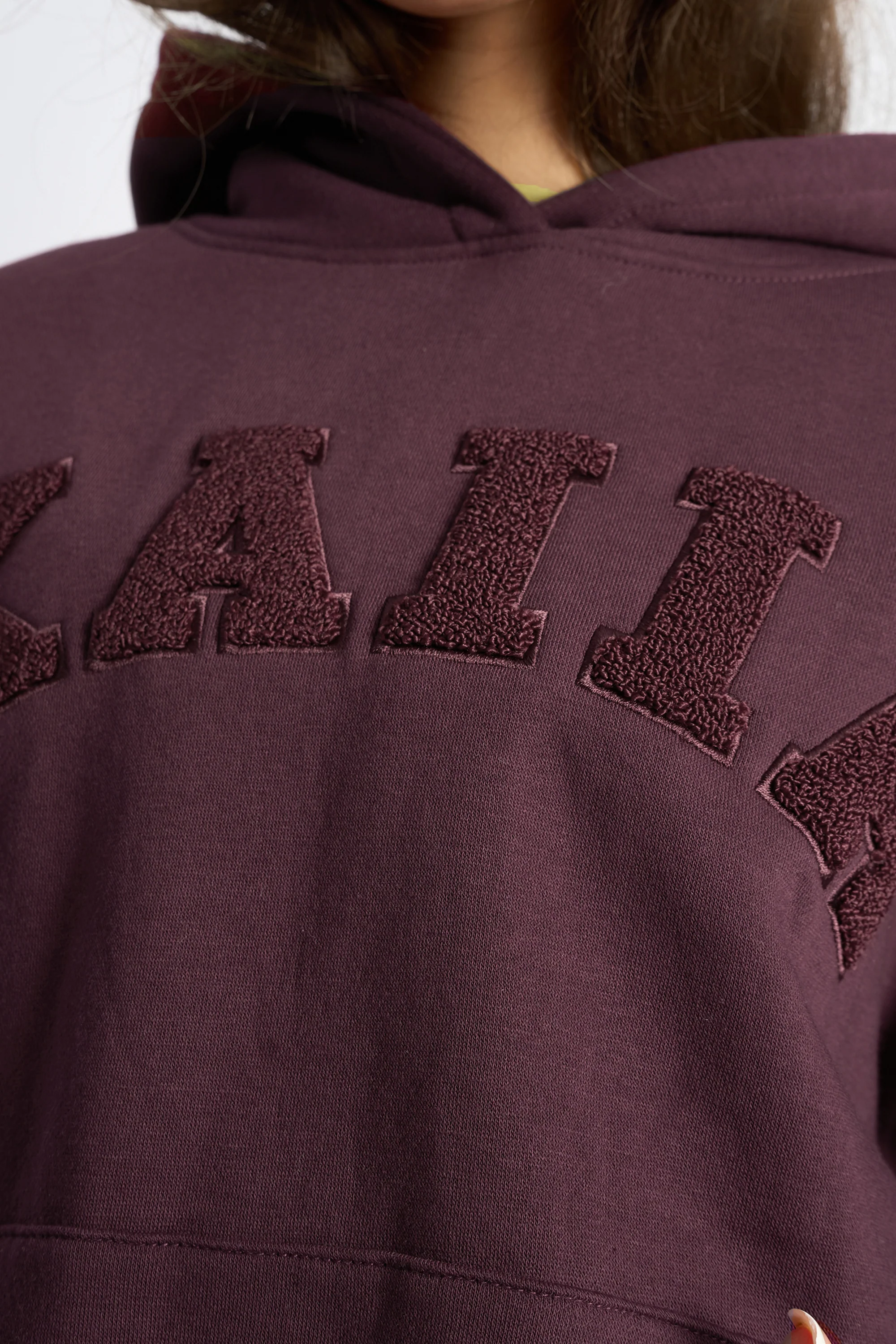 Kaiia Borg Slogan Oversized Hoodie Cherry - Image 5