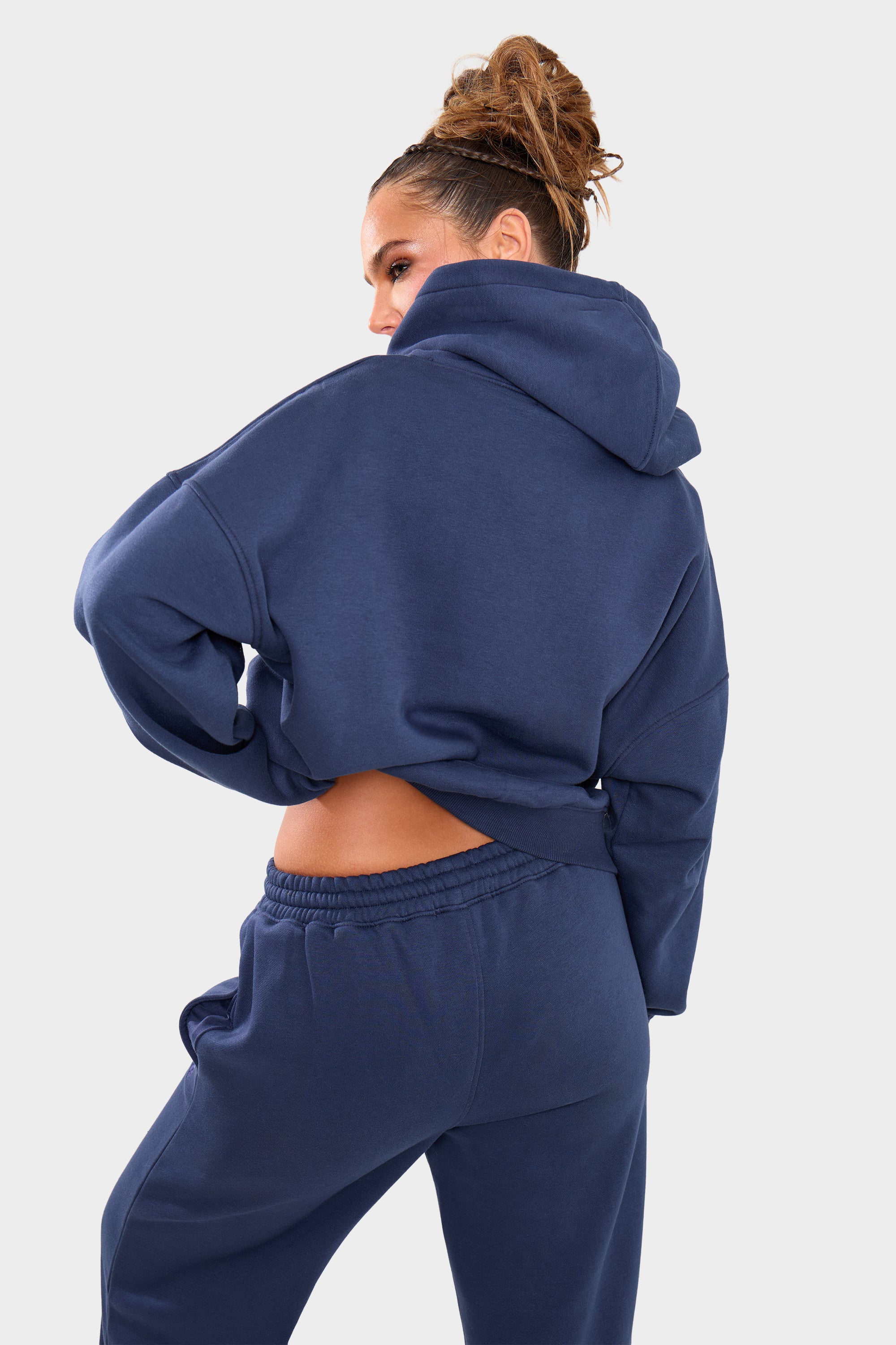Kaiia Borg Slogan Oversized Hoodie Deep Blue - Image 4