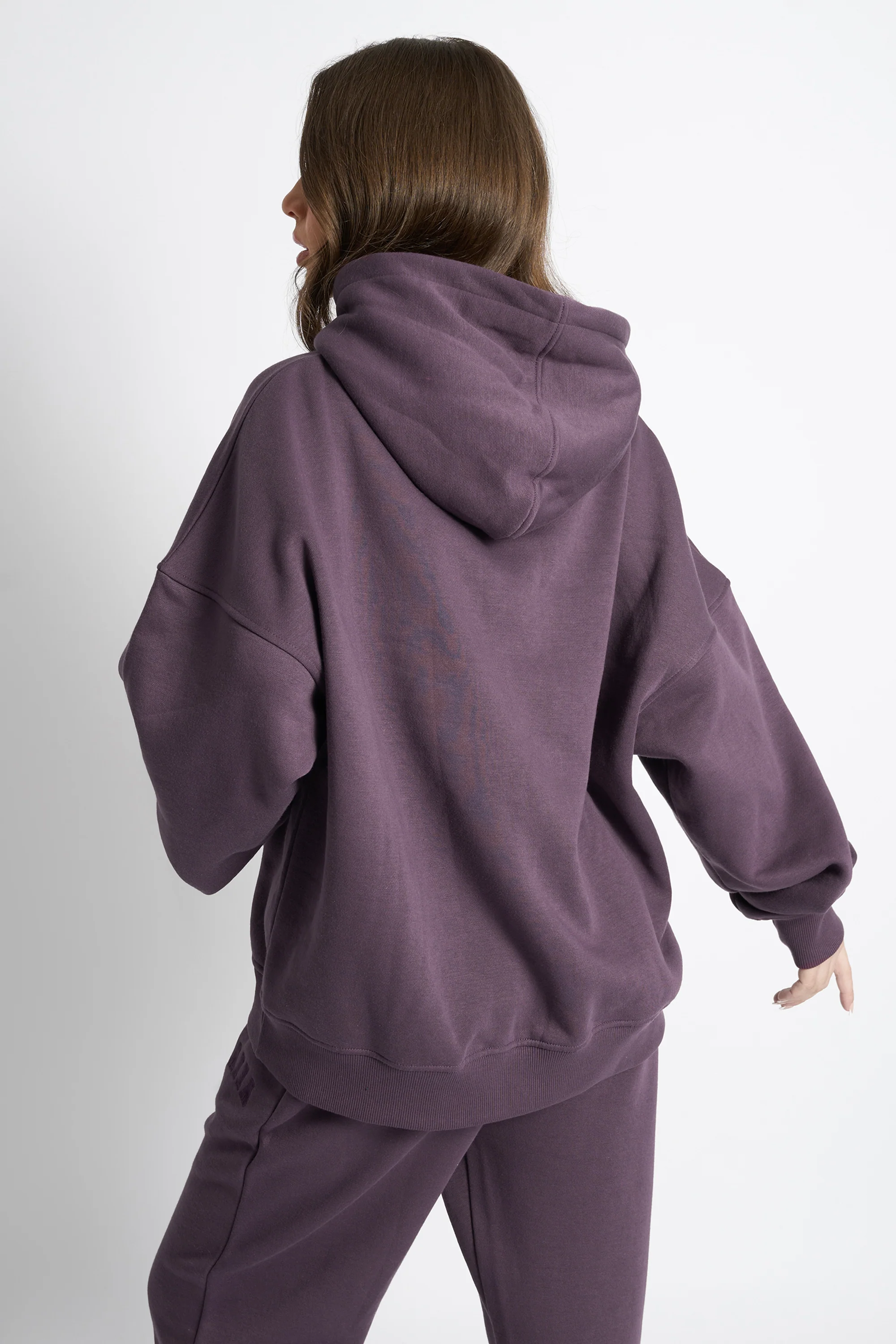 Kaiia Borg Slogan Oversized Hoodie Deep Purple - Image 2