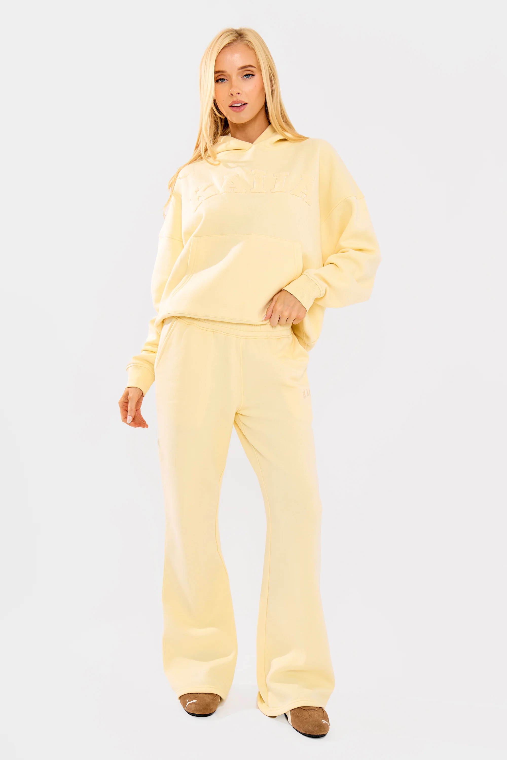 Kaiia Borg Slogan Oversized Hoodie Lemon - Image 13