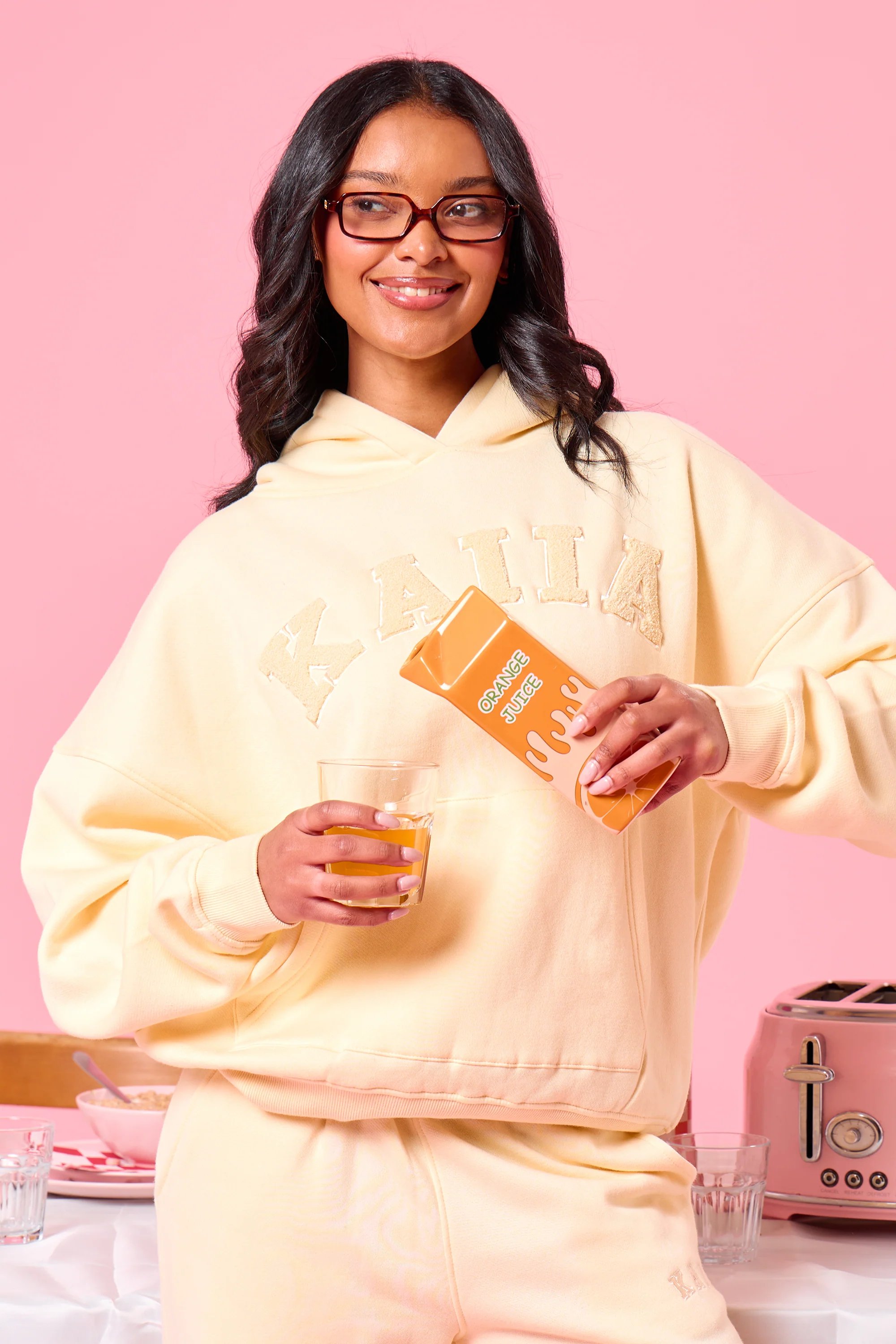Kaiia Borg Slogan Oversized Hoodie Lemon - Image 5