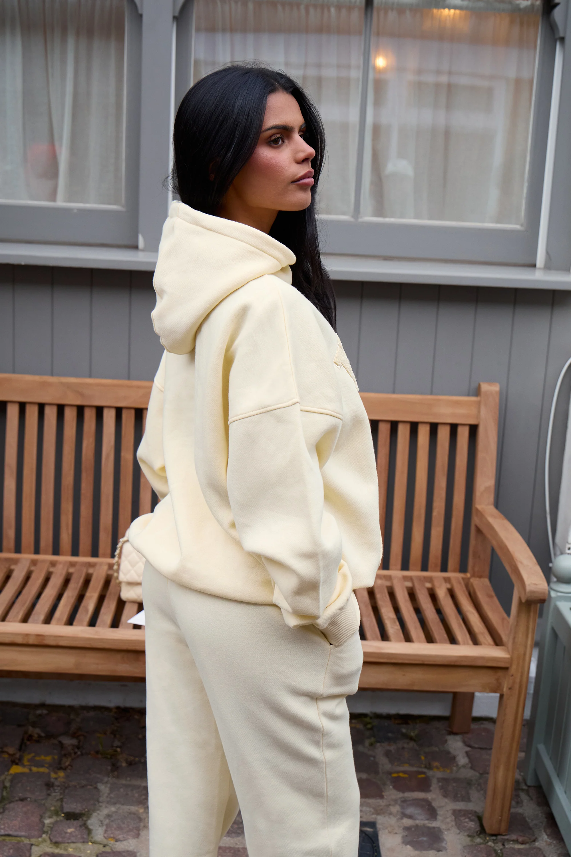 Kaiia Borg Slogan Oversized Hoodie Lemon - Image 6
