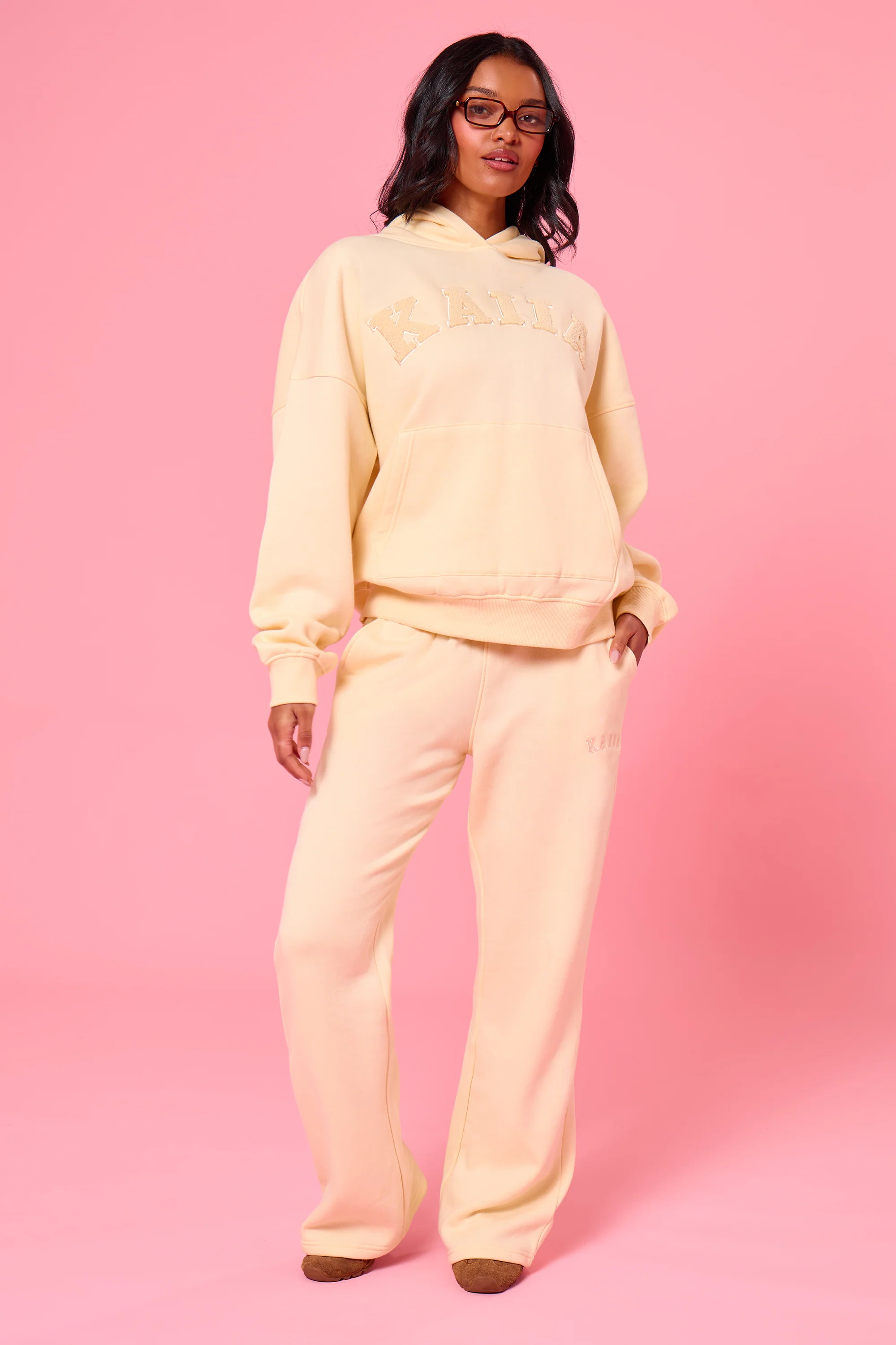 Kaiia Borg Slogan Oversized Hoodie Lemon - Image 7